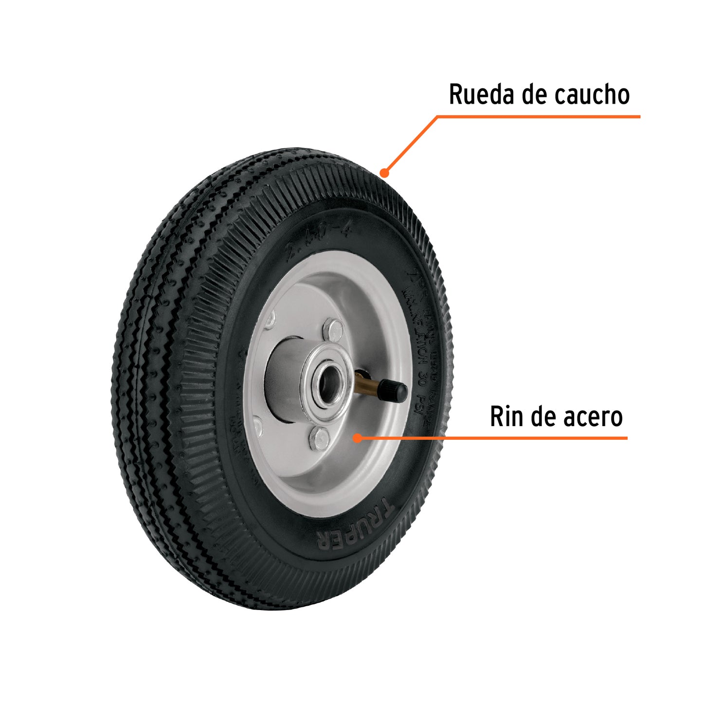 Llanta neumática con eje lateral, 10"