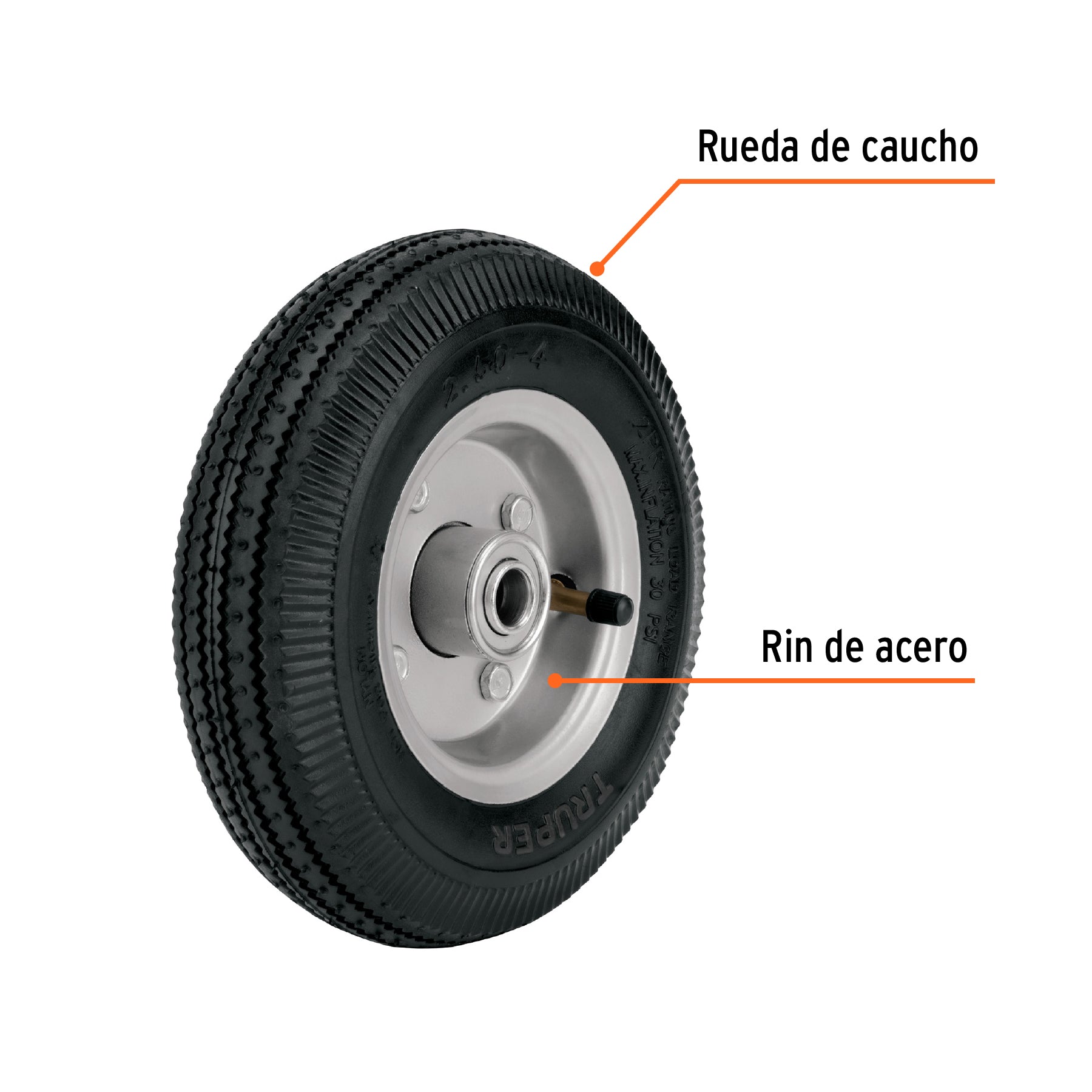 Llanta neumática con eje lateral, 10"