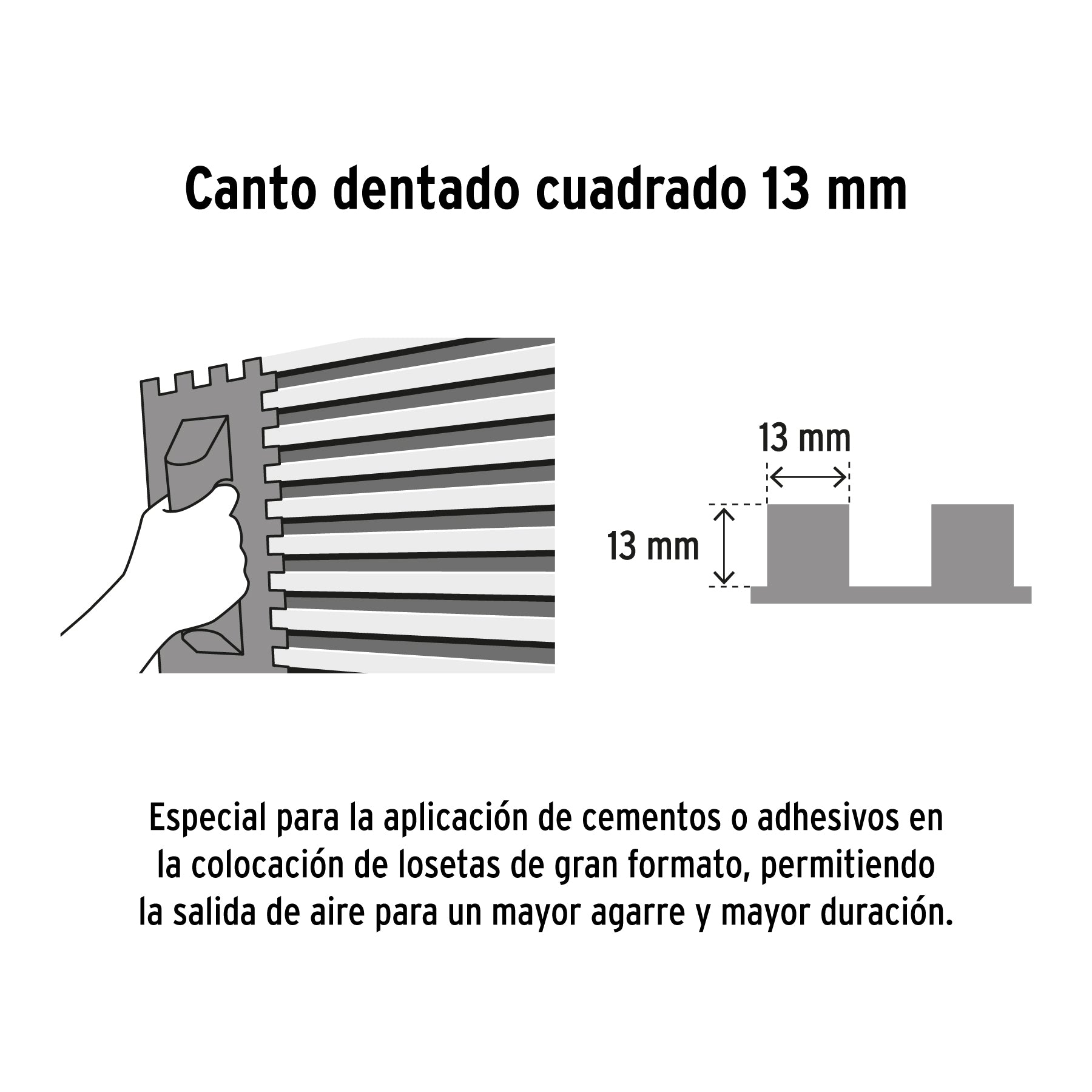 Llana 11' dentado cuadrado 1/2' , 6 remaches, mango plástico