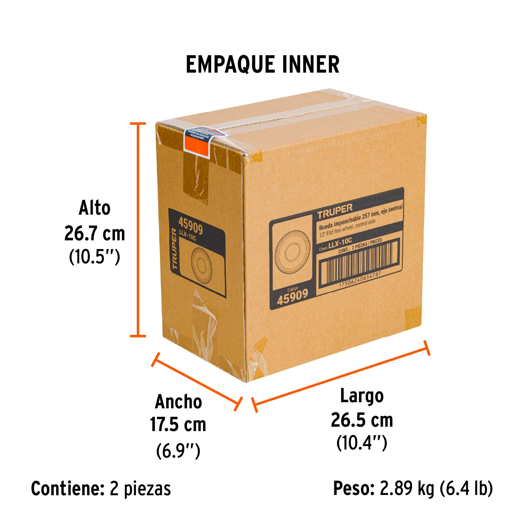 Llanta imponchable con eje central, 10"