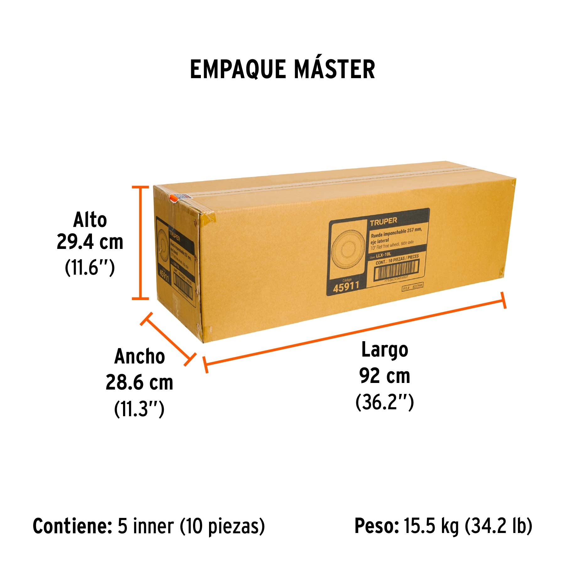 Llanta imponchable con eje lateral, 10"