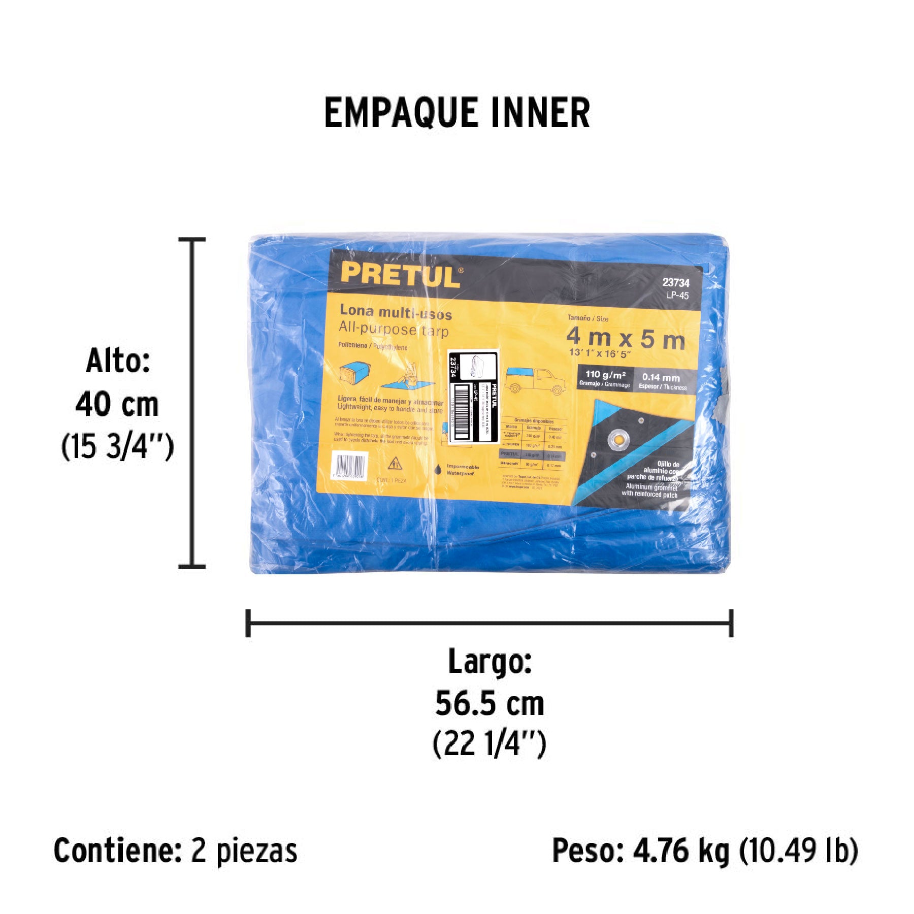 Lona 4 x 5 m, azul, Pretul