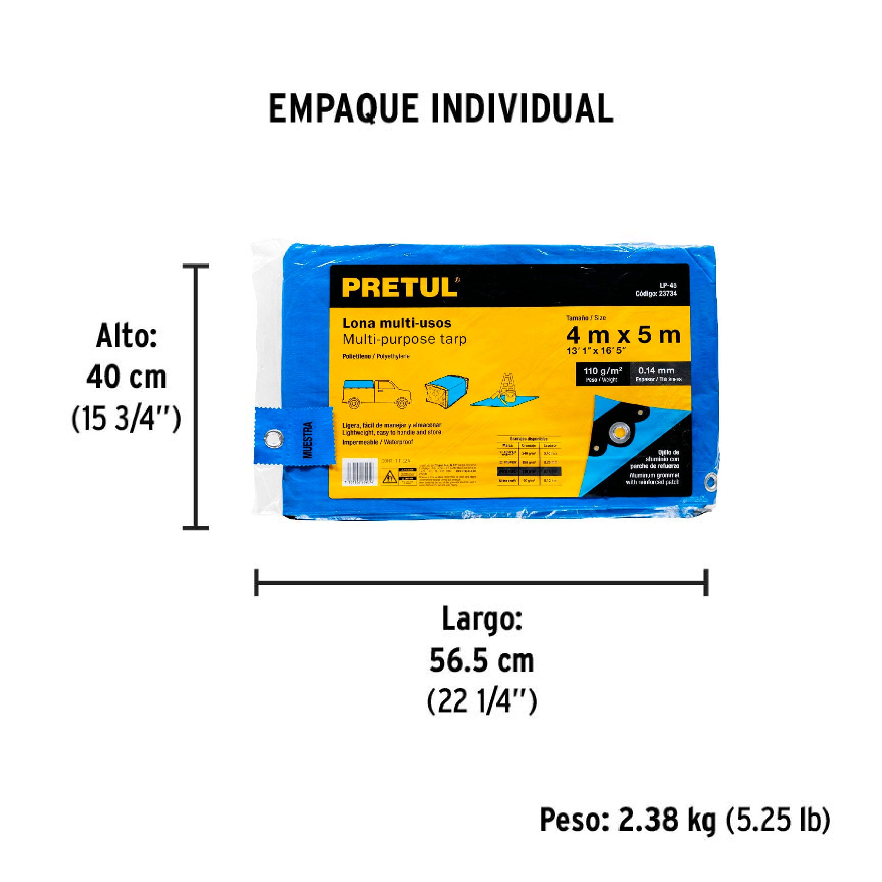 Lona 4 x 5 m, azul, Pretul