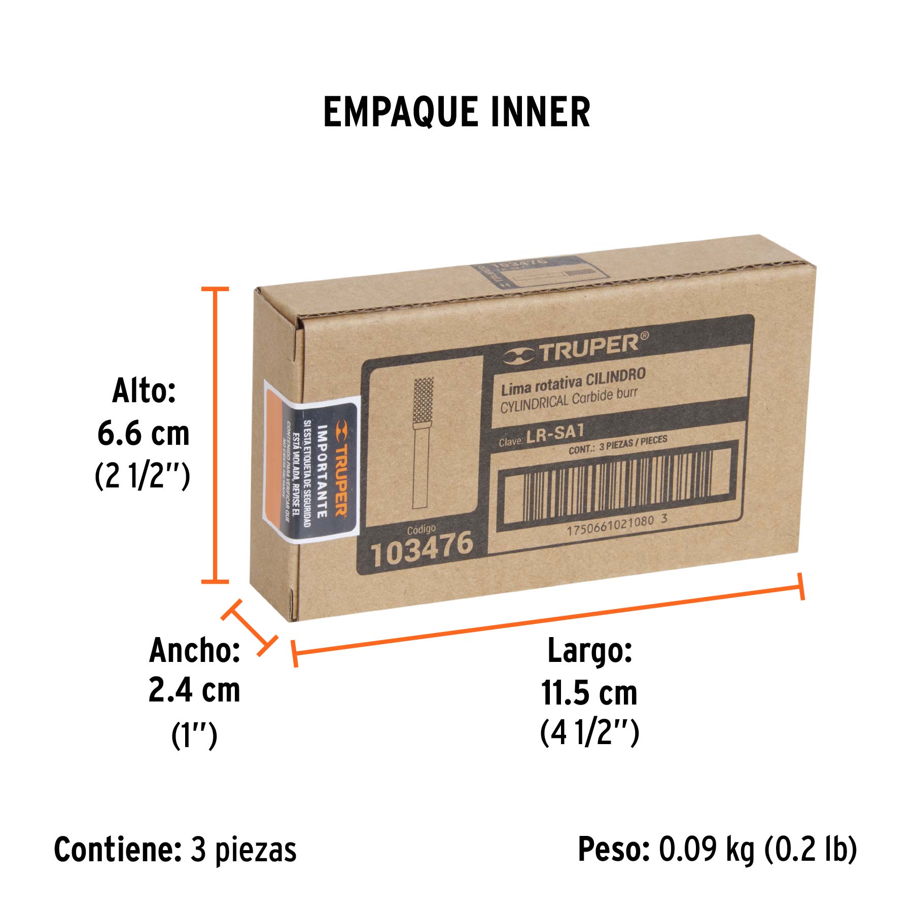 Lima rotativa cilindrica 1/4, SA-1, TRUPER