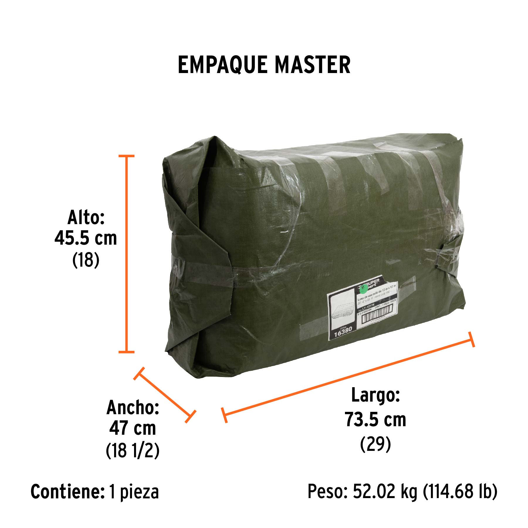 Lona uso rudo, verde olivo, 12 X 17 metros, Truper Expert