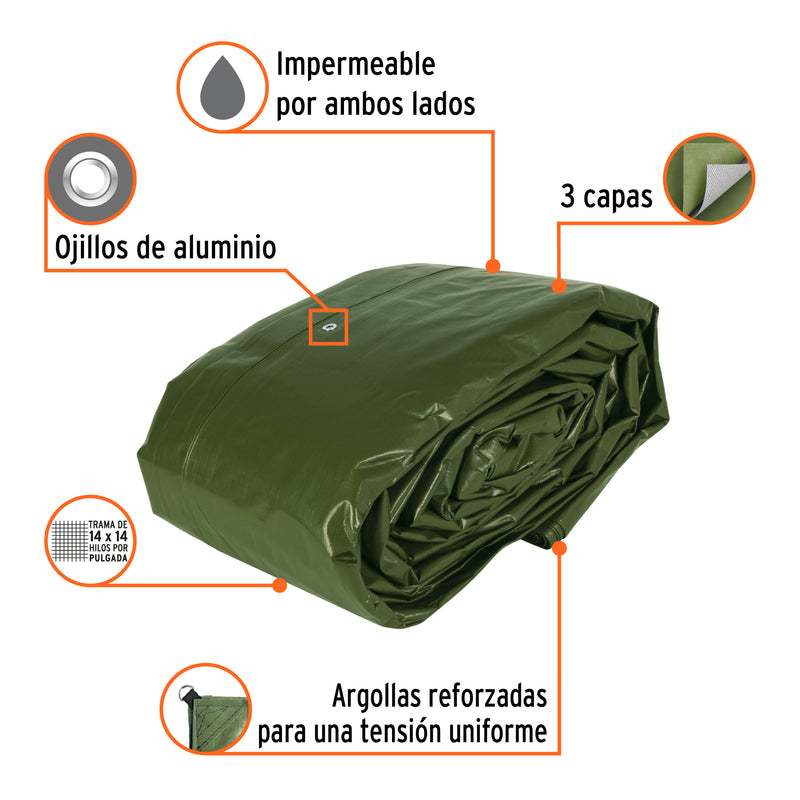 Lona uso rudo, verde olivo, 12 X 17 metros, Truper Expert