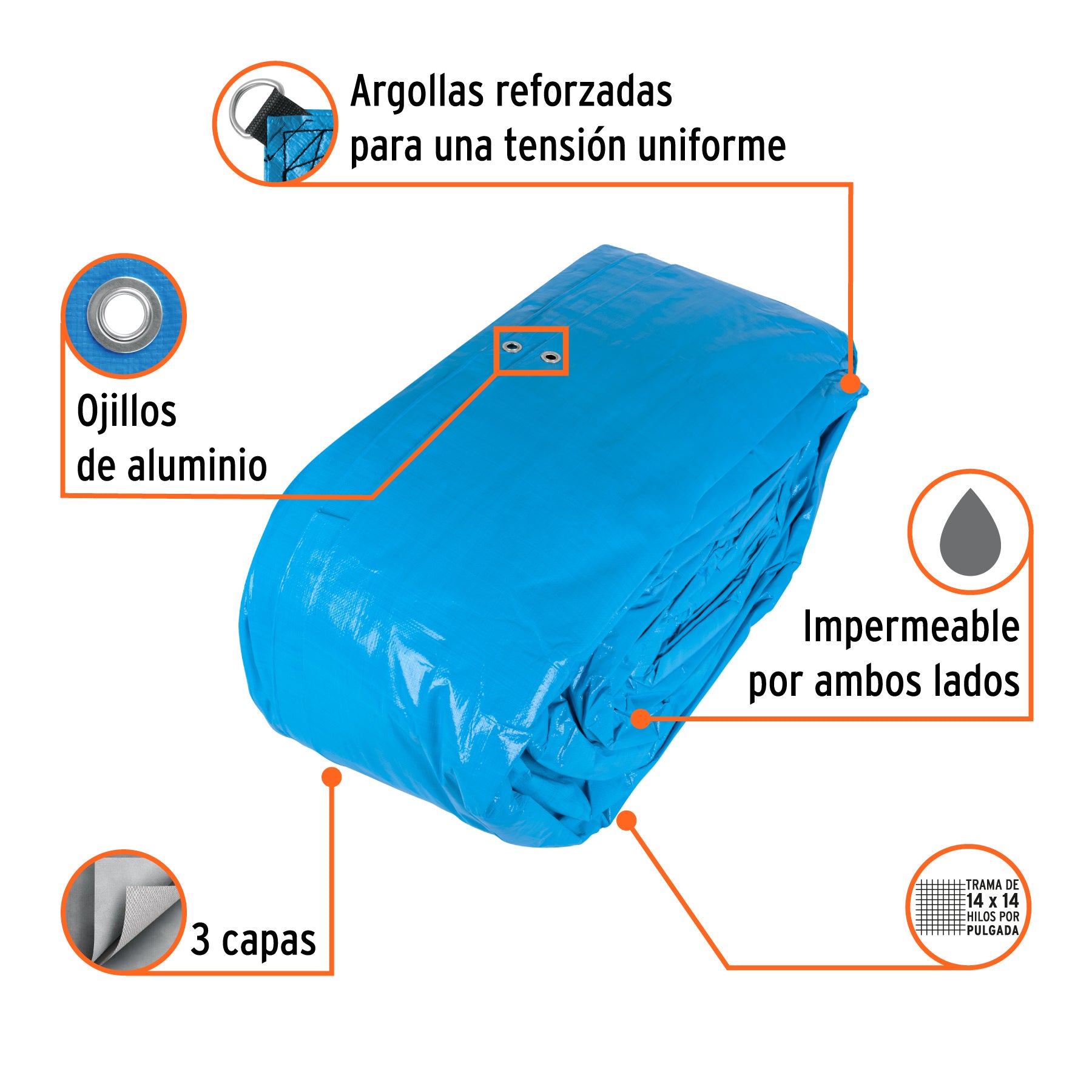Lona reforzada, 12 x 17 metros, azul