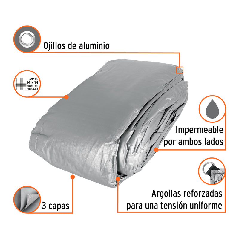 Lona reforzada, 12 x 17 m, gris