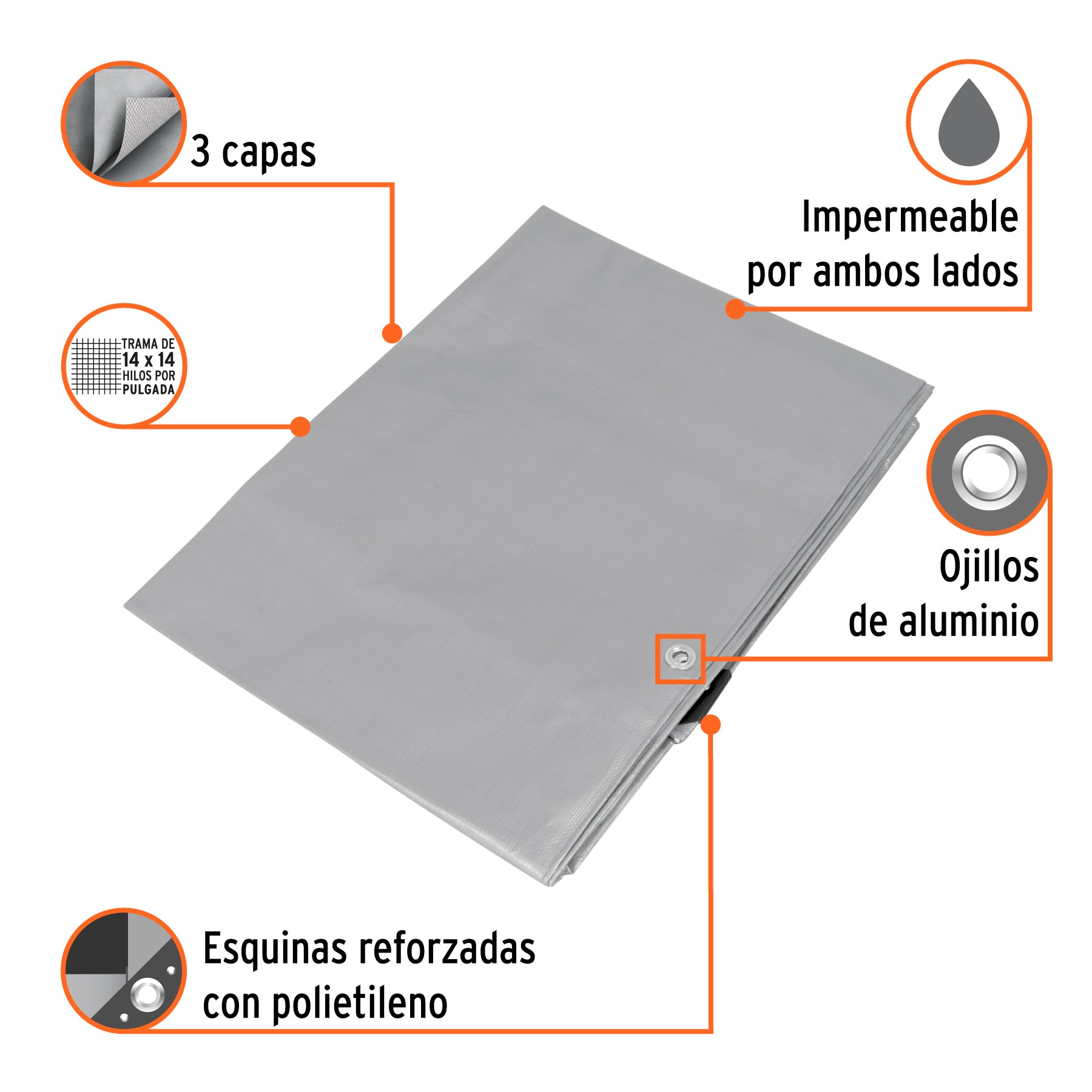 Lona reforzada, 1.5 x 2 m, gris