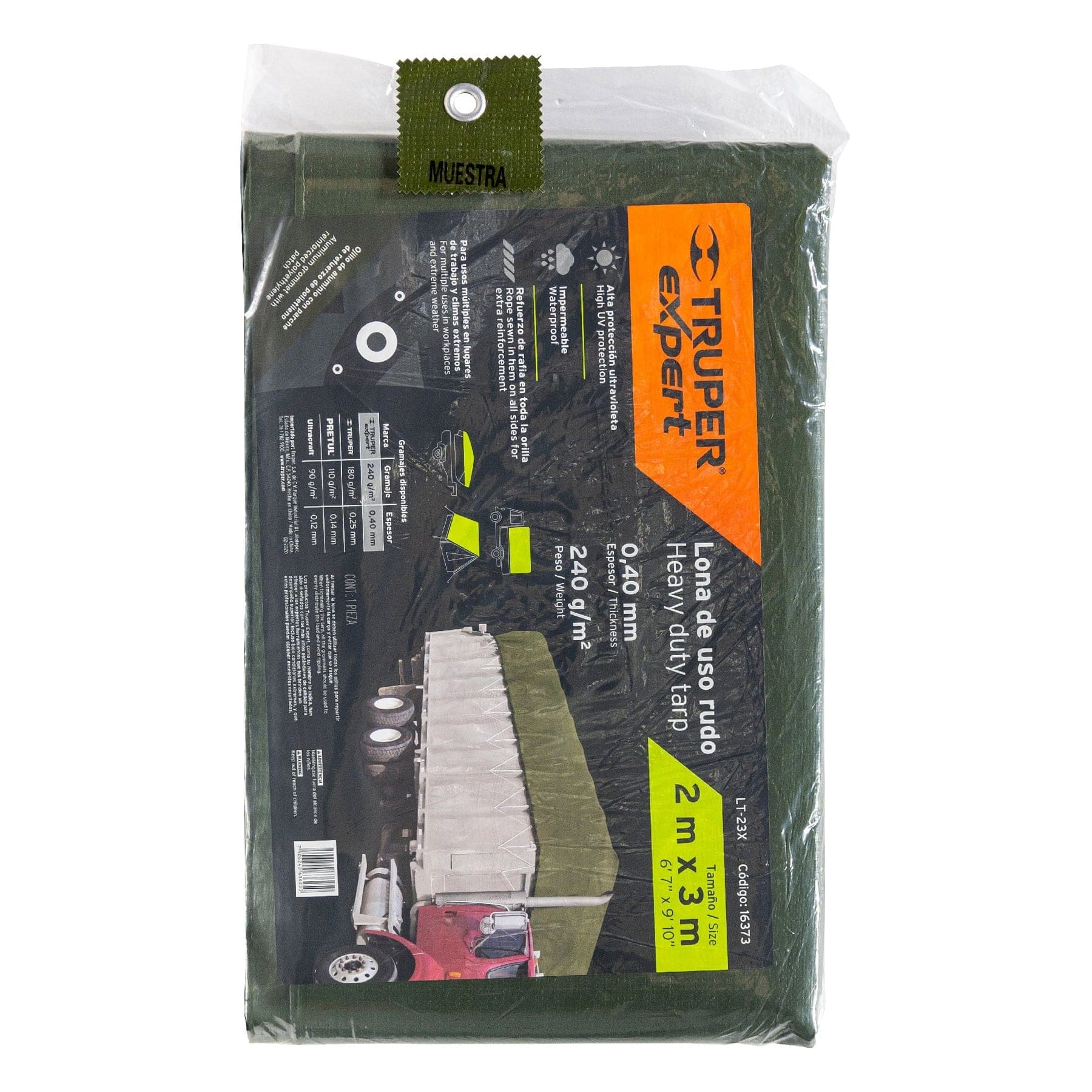 Lona uso rudo, verde olivo, 2 X 3 metros, Truper Expert