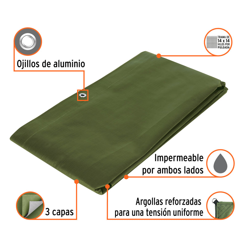 Lona uso rudo, verde olivo, 2 X 3 metros, Truper Expert