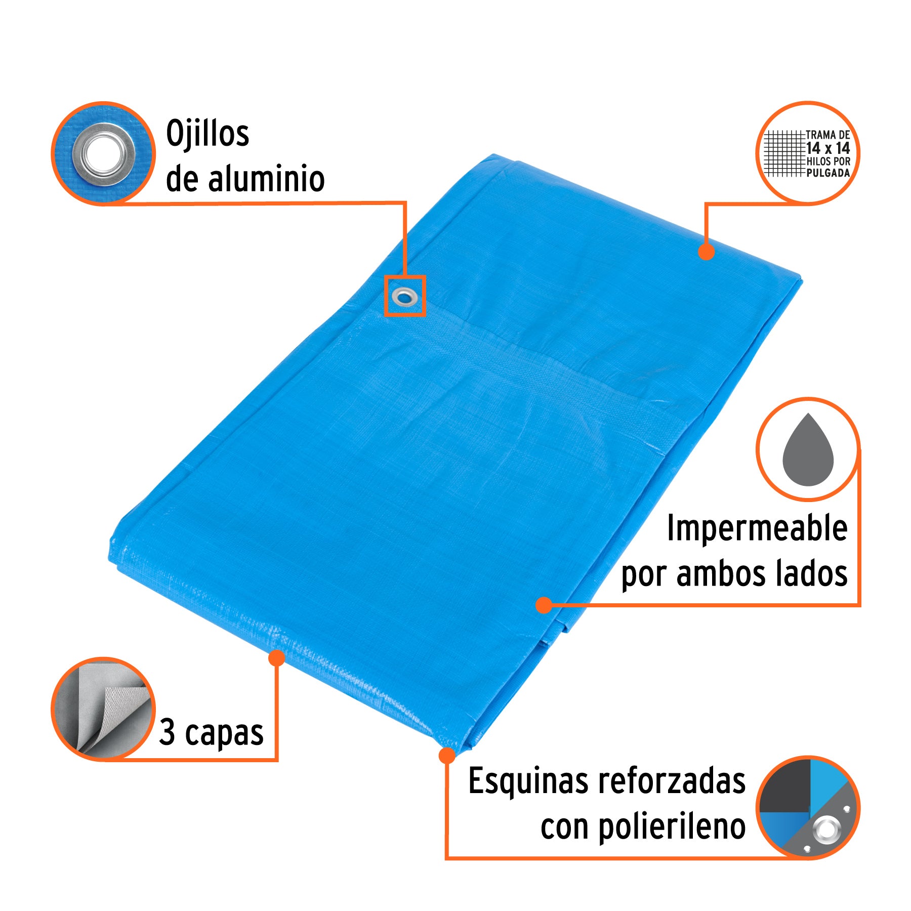 Lona reforzada, 3 x 3 metros, azul