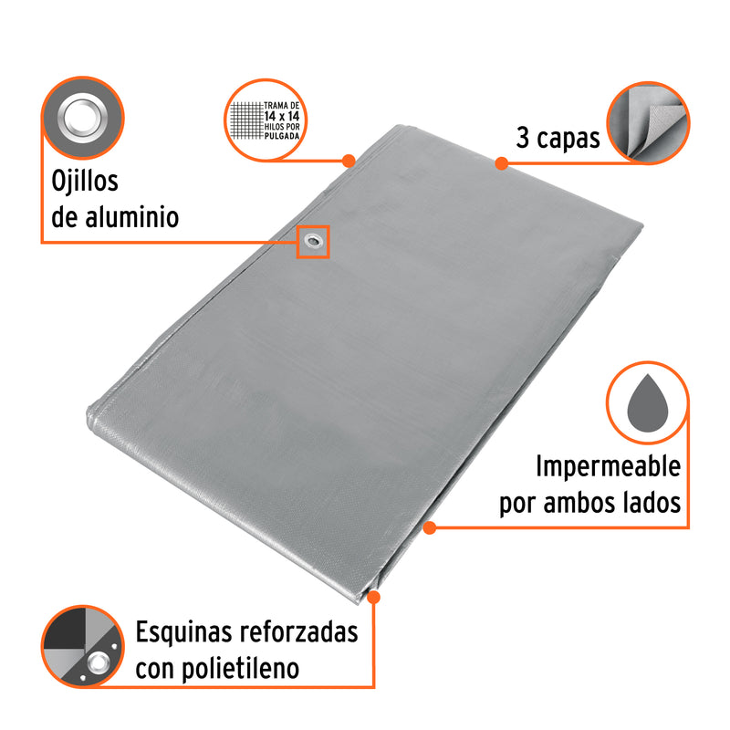 Lona reforzada, 3 x 3 m, gris