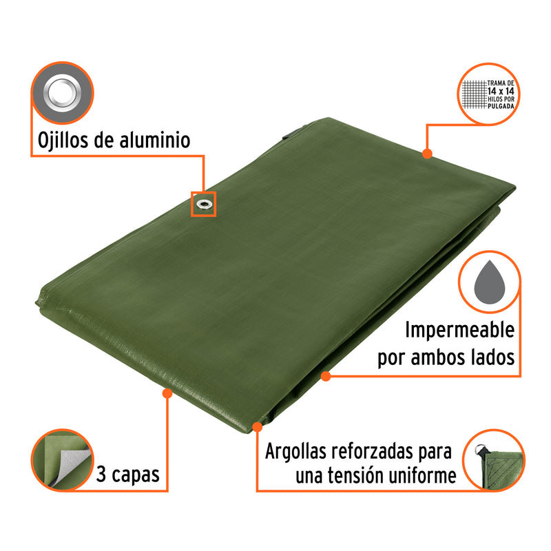 Lona Uso Rudo, Verde Olivo, 3 X 4 Metros, Truper Expert
