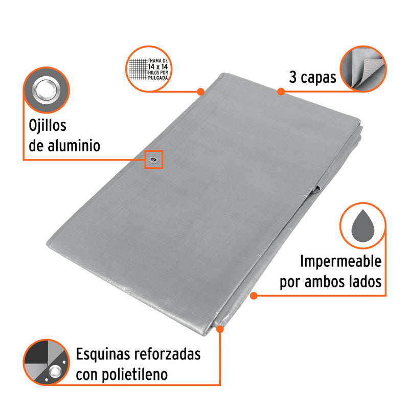 Lona reforzada, 3 x 4 m, gris