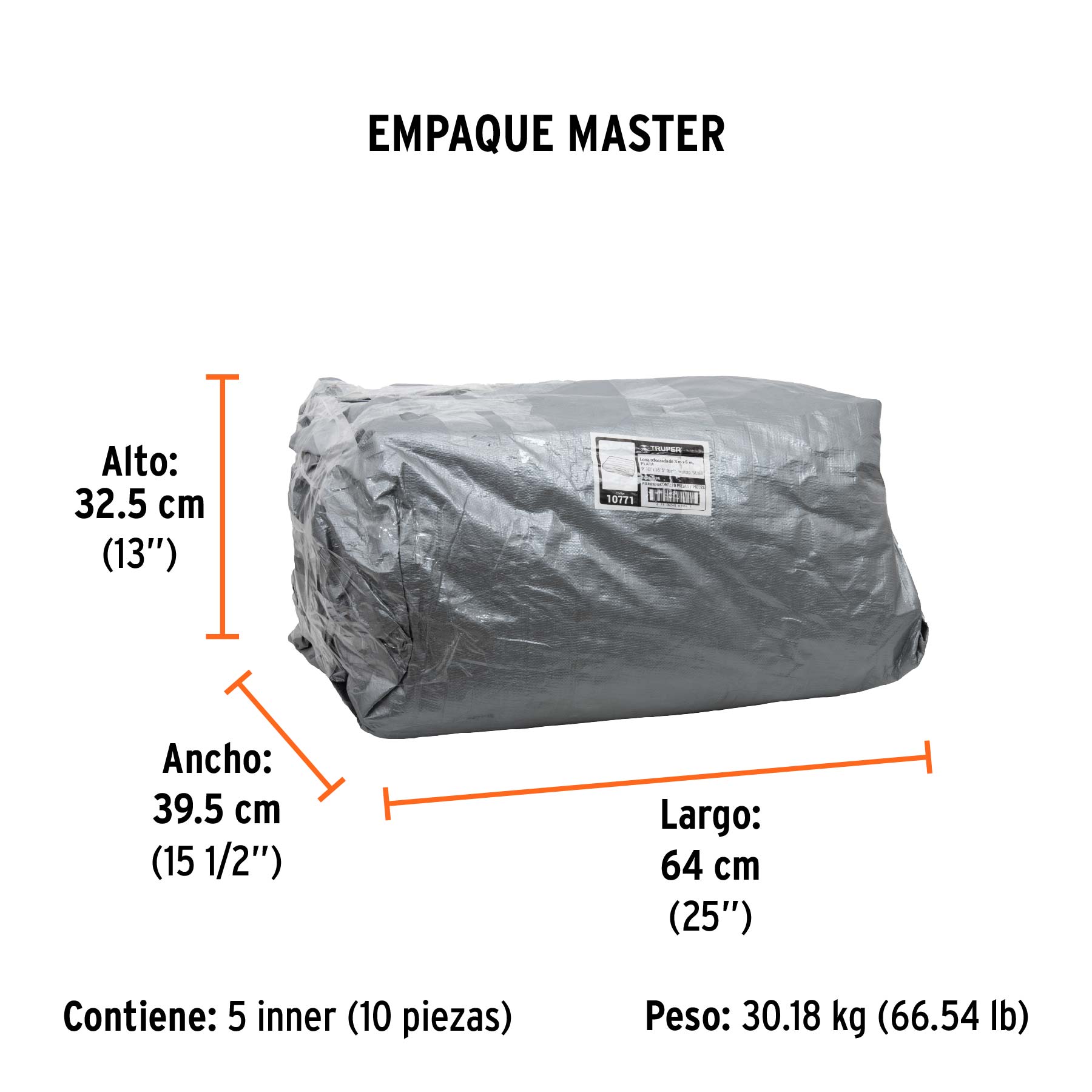 Lona reforzada, 3 x 5 m, gris