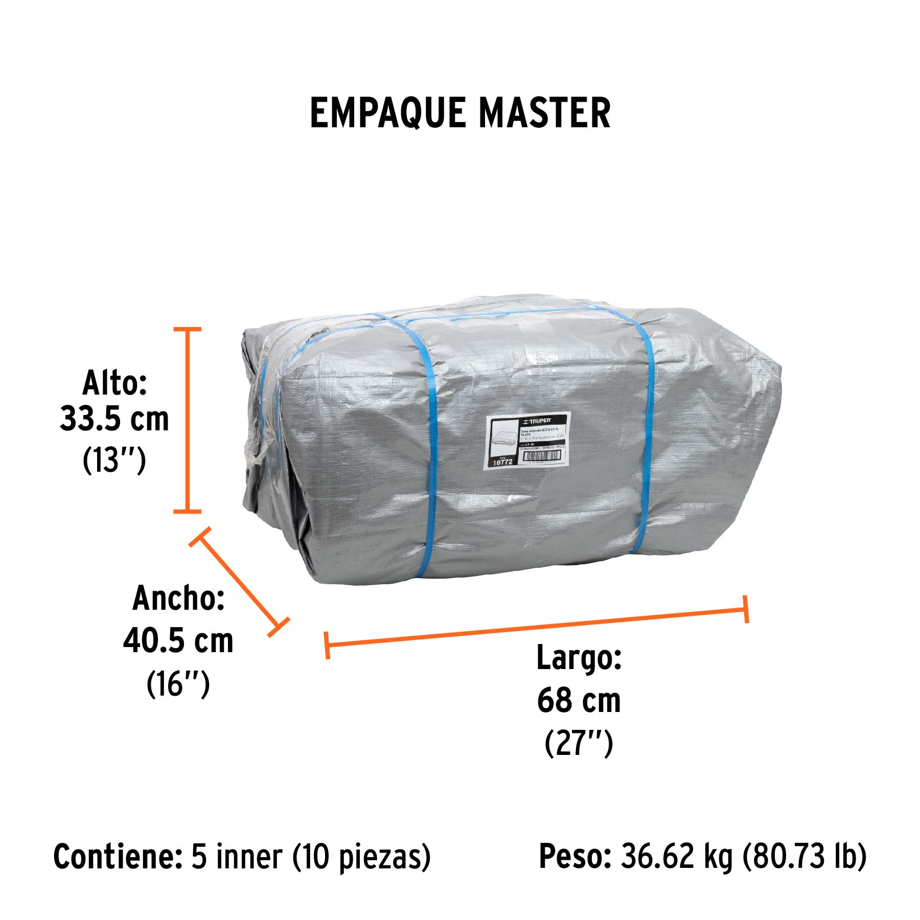 Lona reforzada, 3 x 6 m, gris