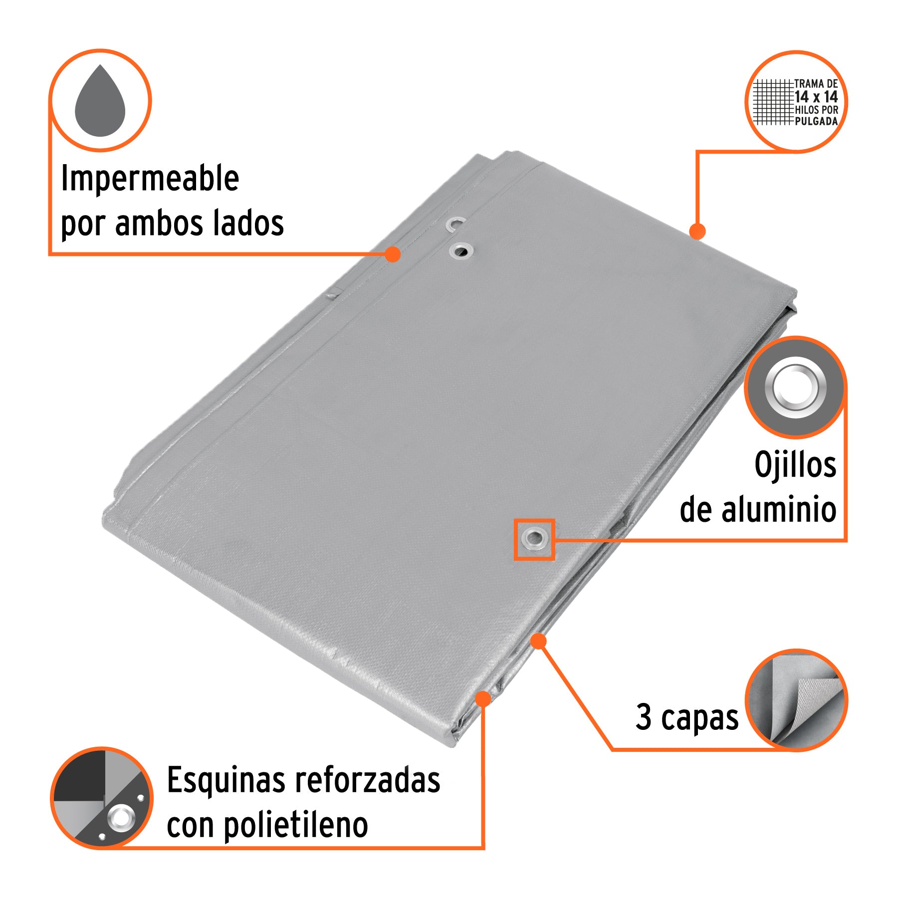Lona reforzada, 3 x 6 m, gris