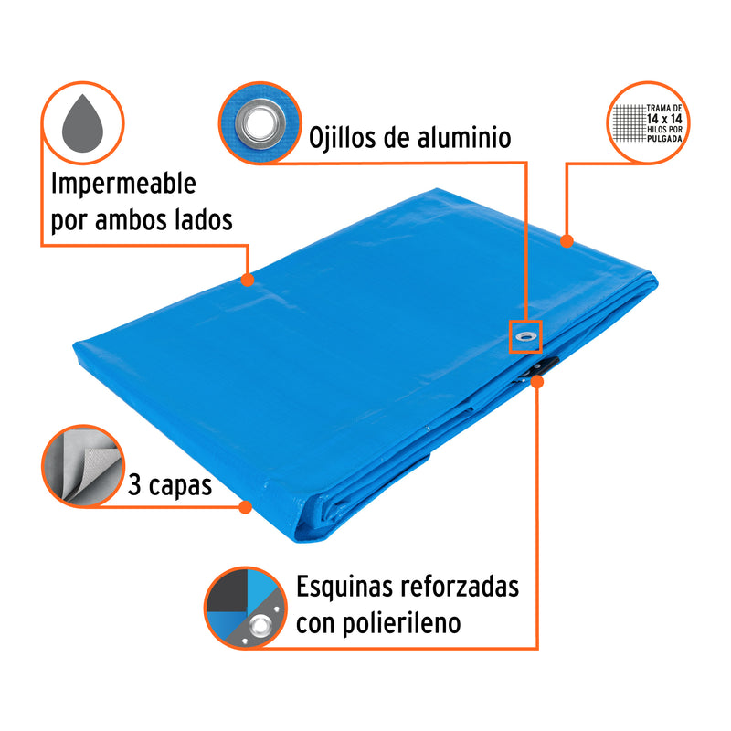 Lona reforzada, 4 x 4 m, azul