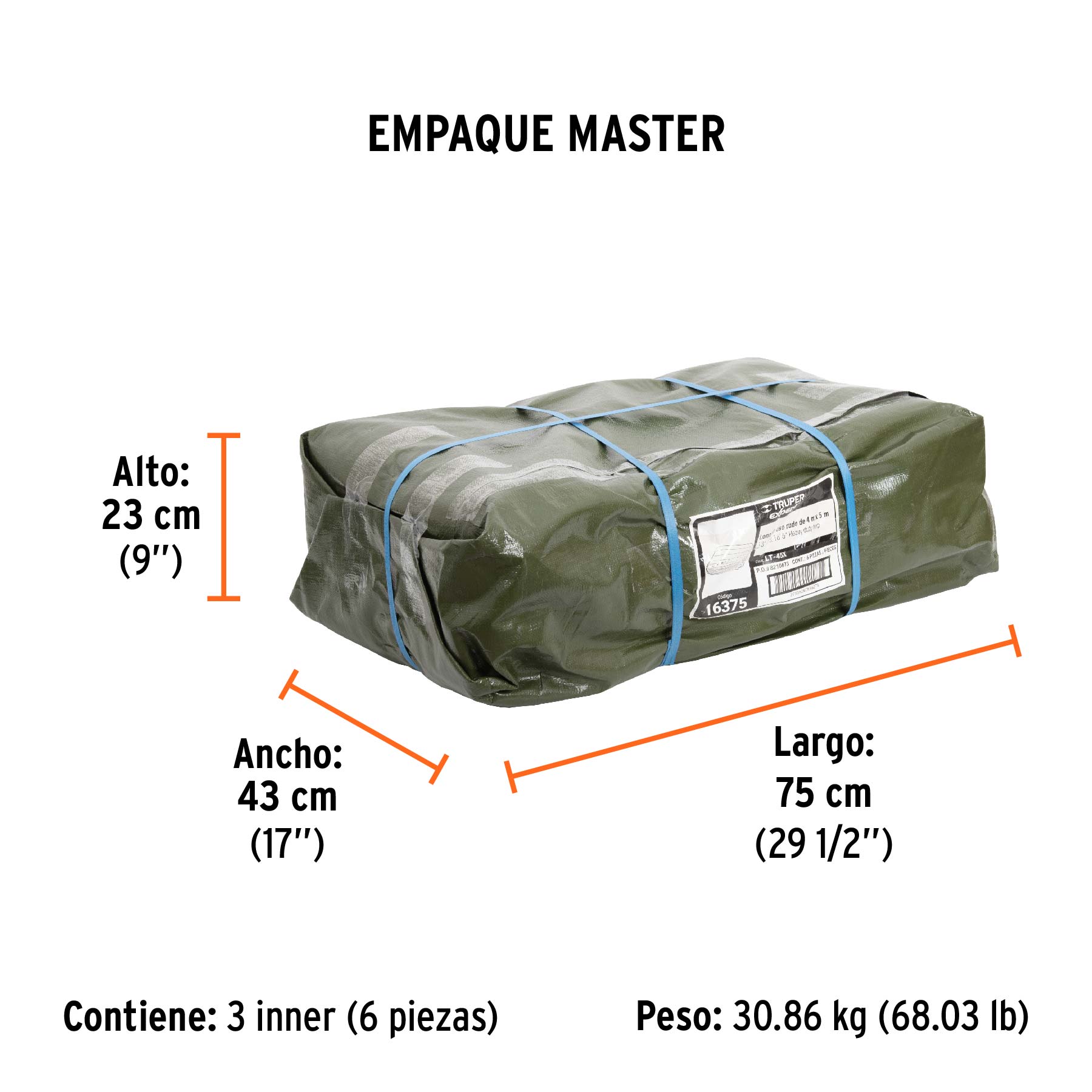Lona uso rudo, verde olivo, 4 X 5 metros, Truper Expert