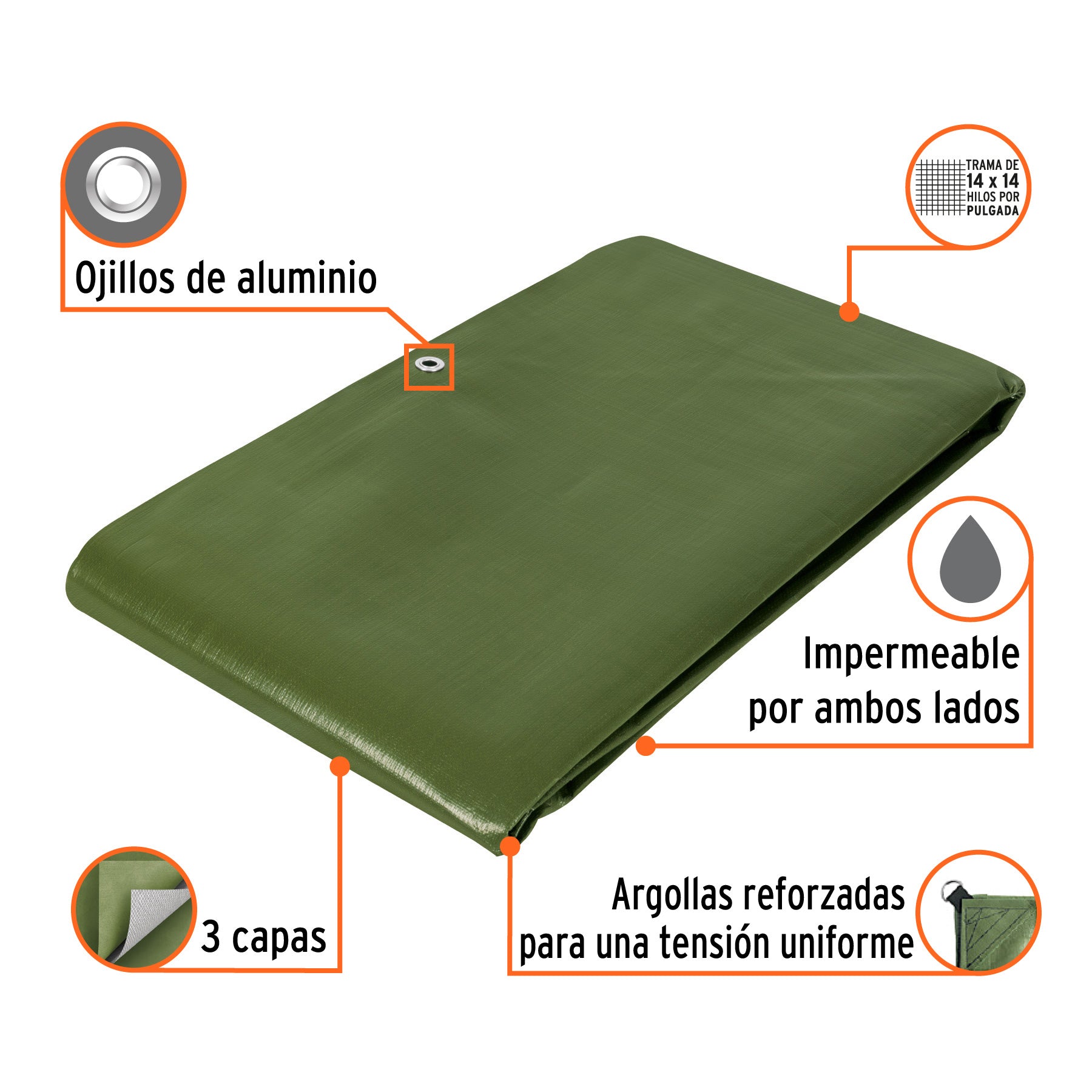 Lona uso rudo, verde olivo, 4 X 5 metros, Truper Expert