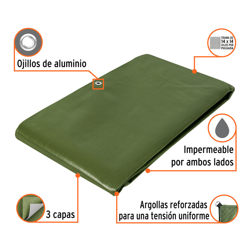Lona uso rudo, verde olivo, 4 X 5 metros, Truper Expert
