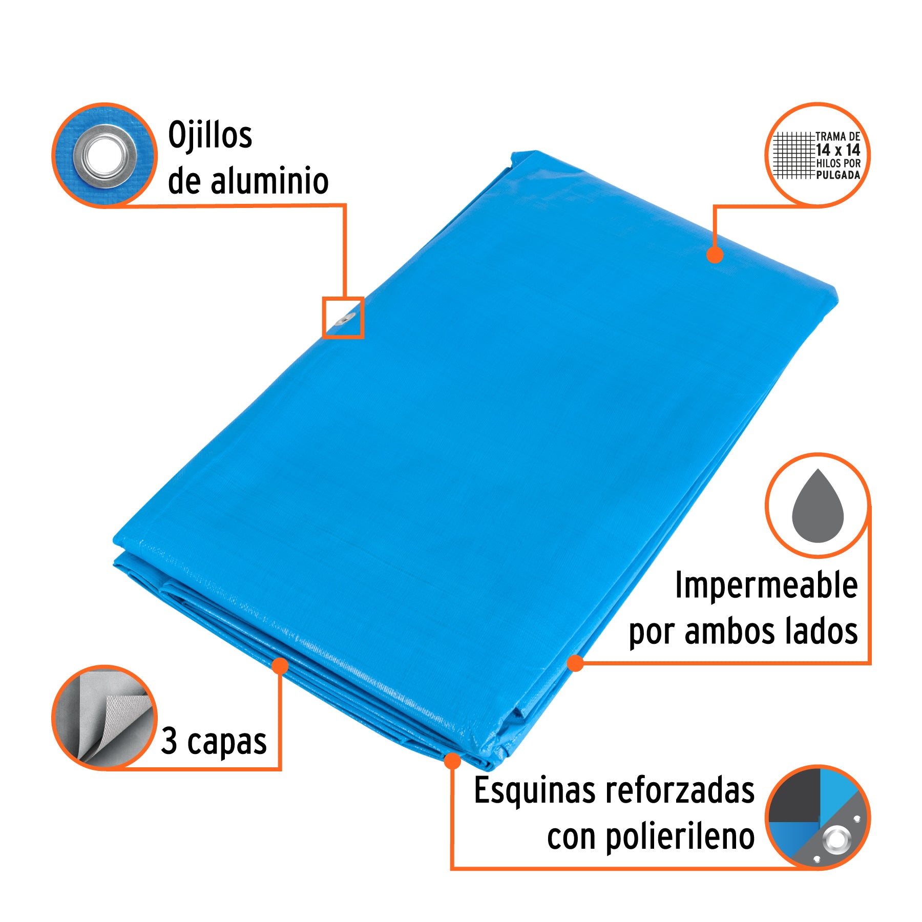 Lona reforzada, 4 x 5 metros, azul