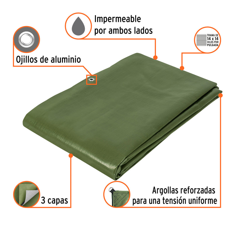 Lona uso rudo, verde olivo, 4 X 6 metros, Truper Expert