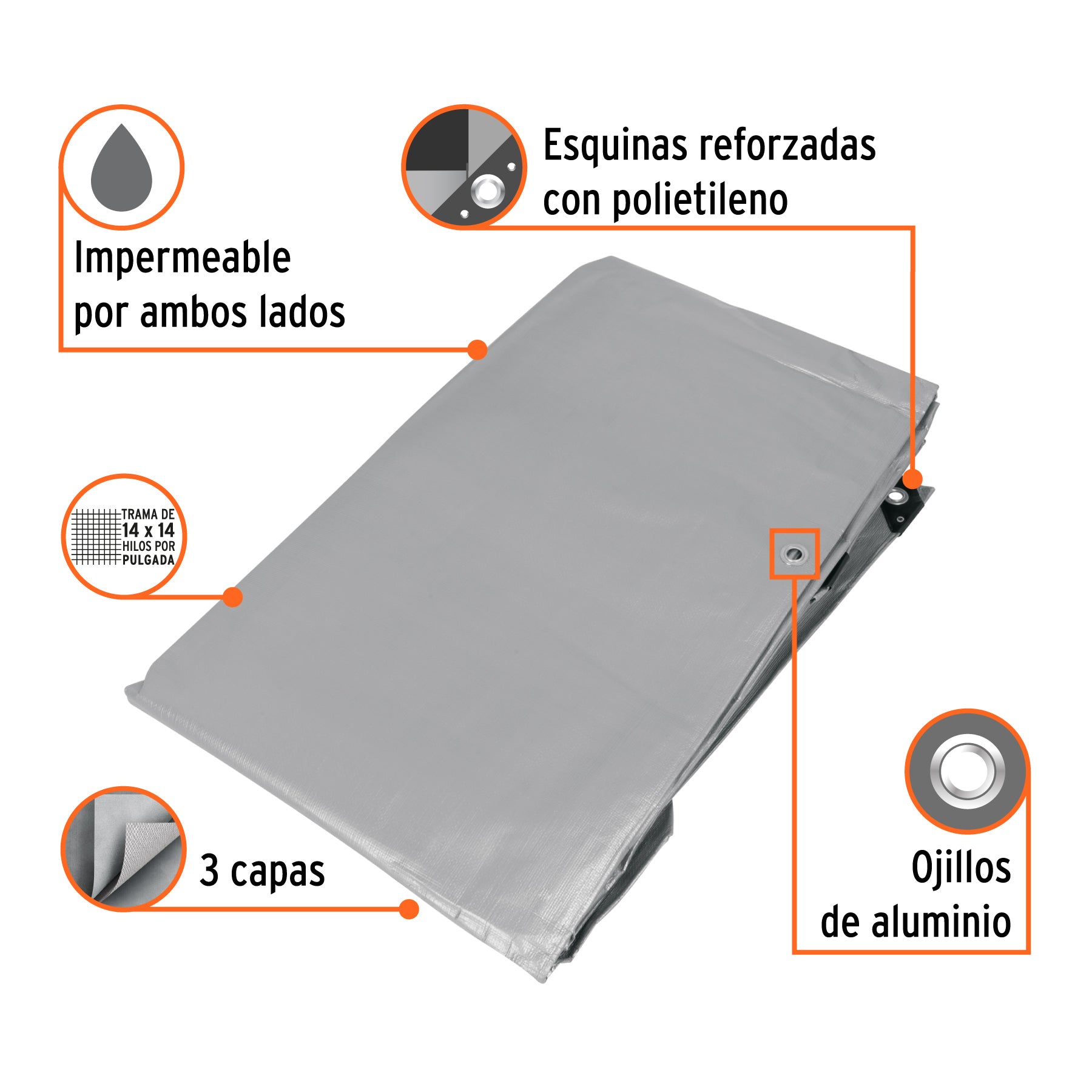 Lona reforzada, 4 x 7 m, gris