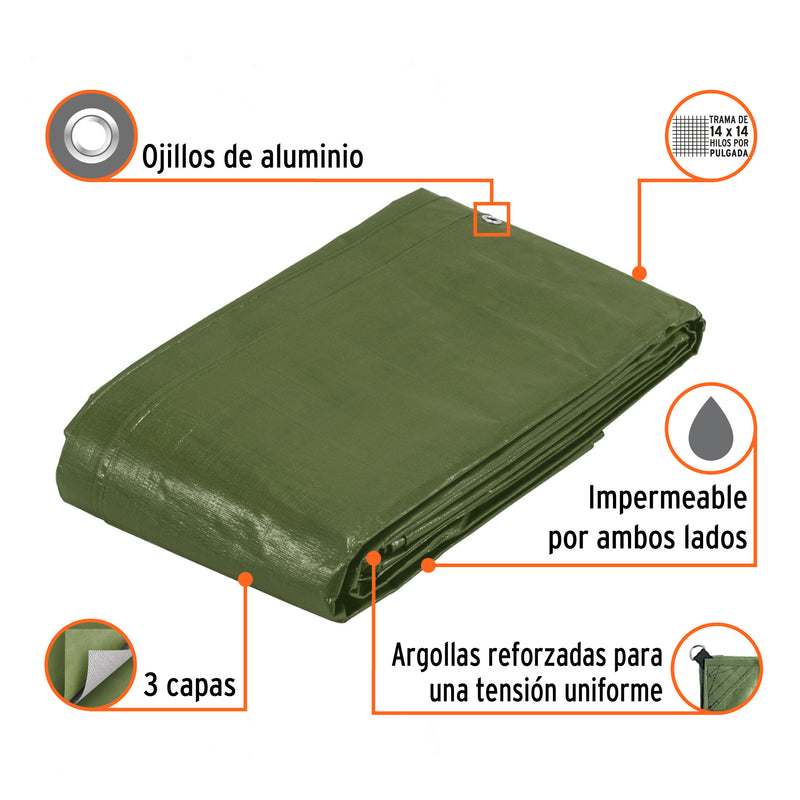 Lona uso rudo, verde olivo, 5 X 6 metros, Truper Expert
