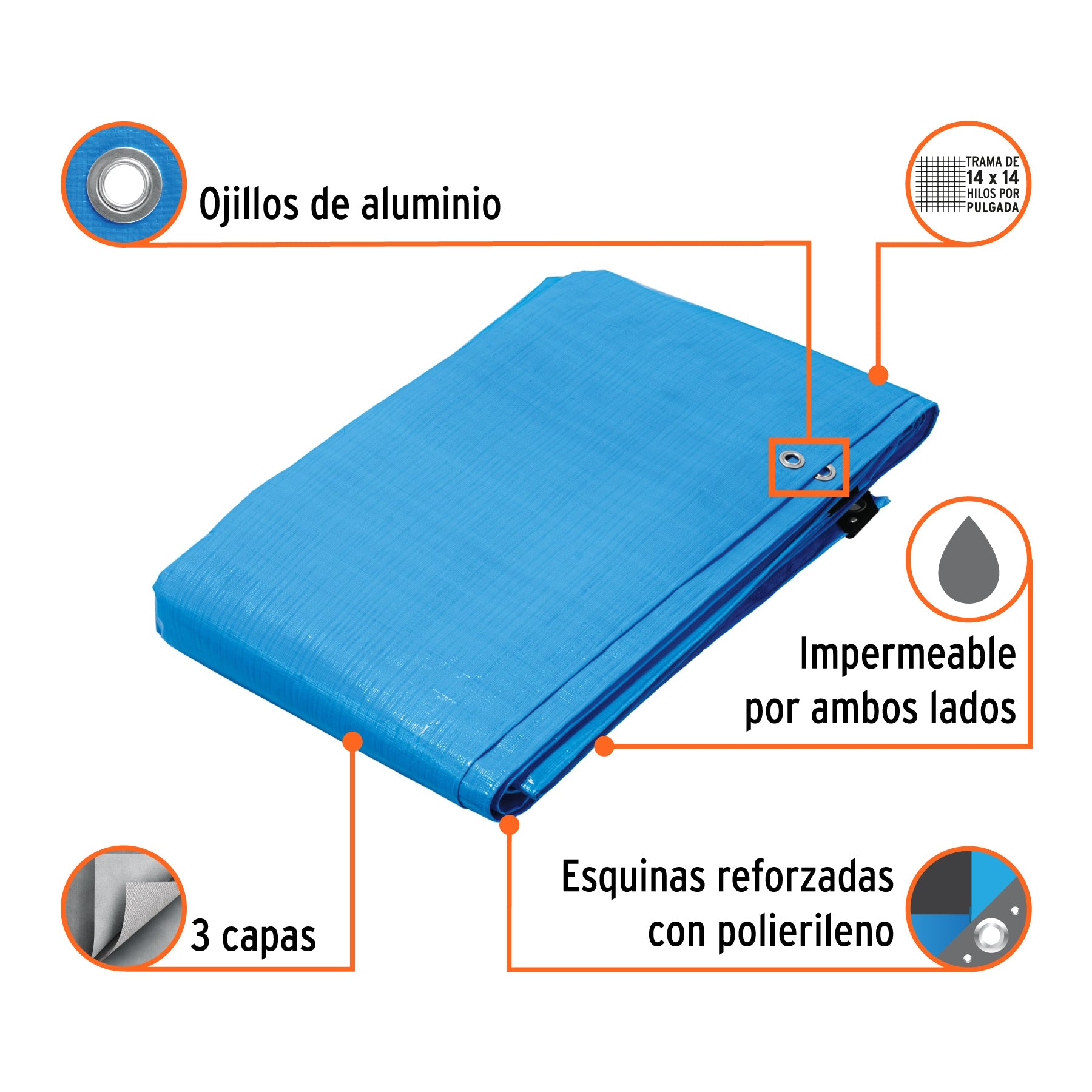 Lona reforzada, 5 x 6 metros, azul