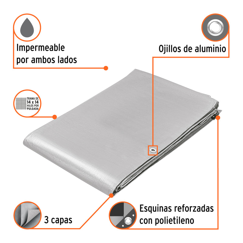 Lona reforzada, 5 x 6 m, gris