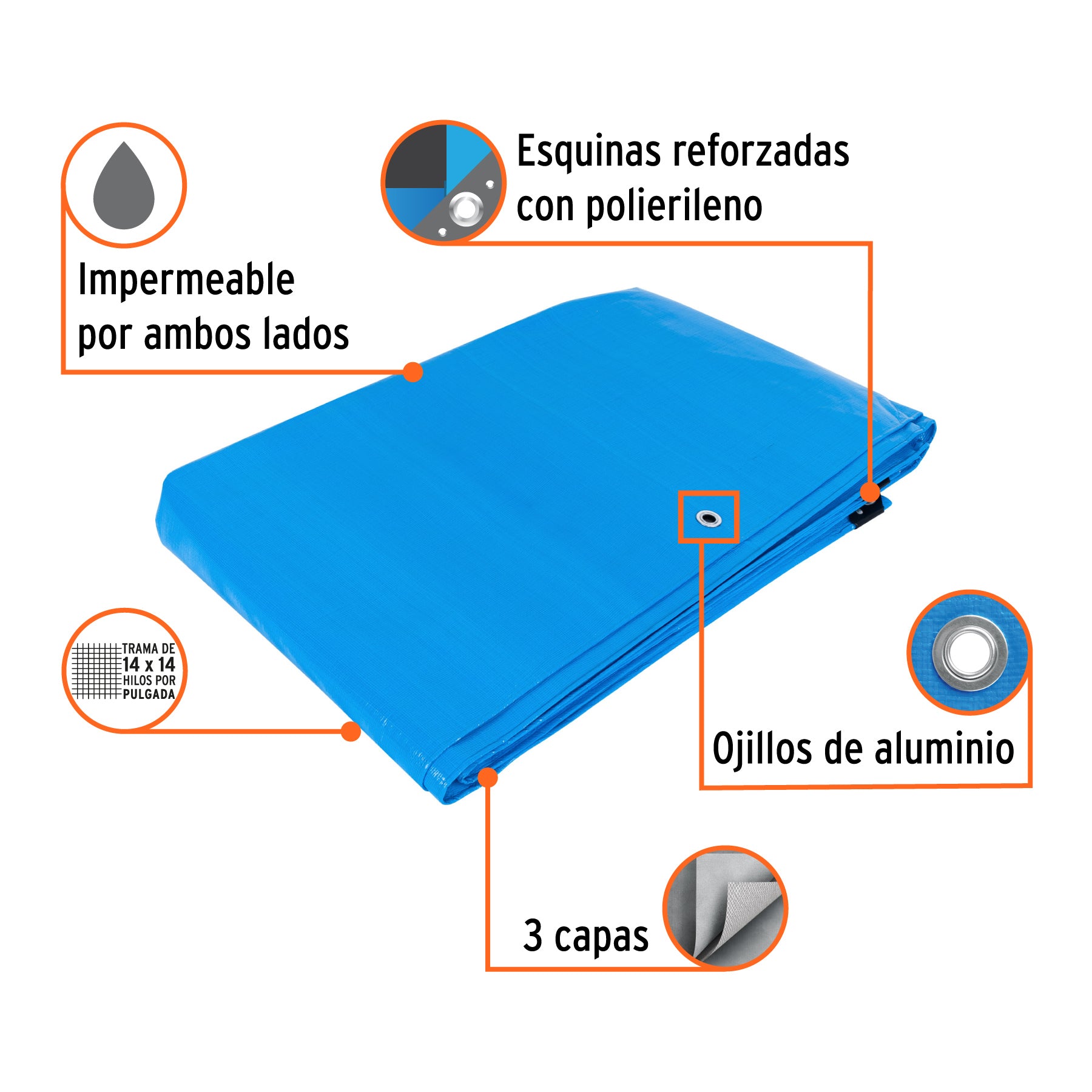 Lona reforzada, 5 x 7 m, azul
