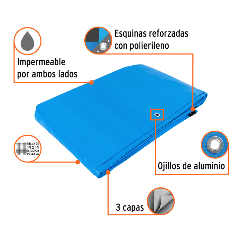 Lona reforzada, 5 x 7 m, azul