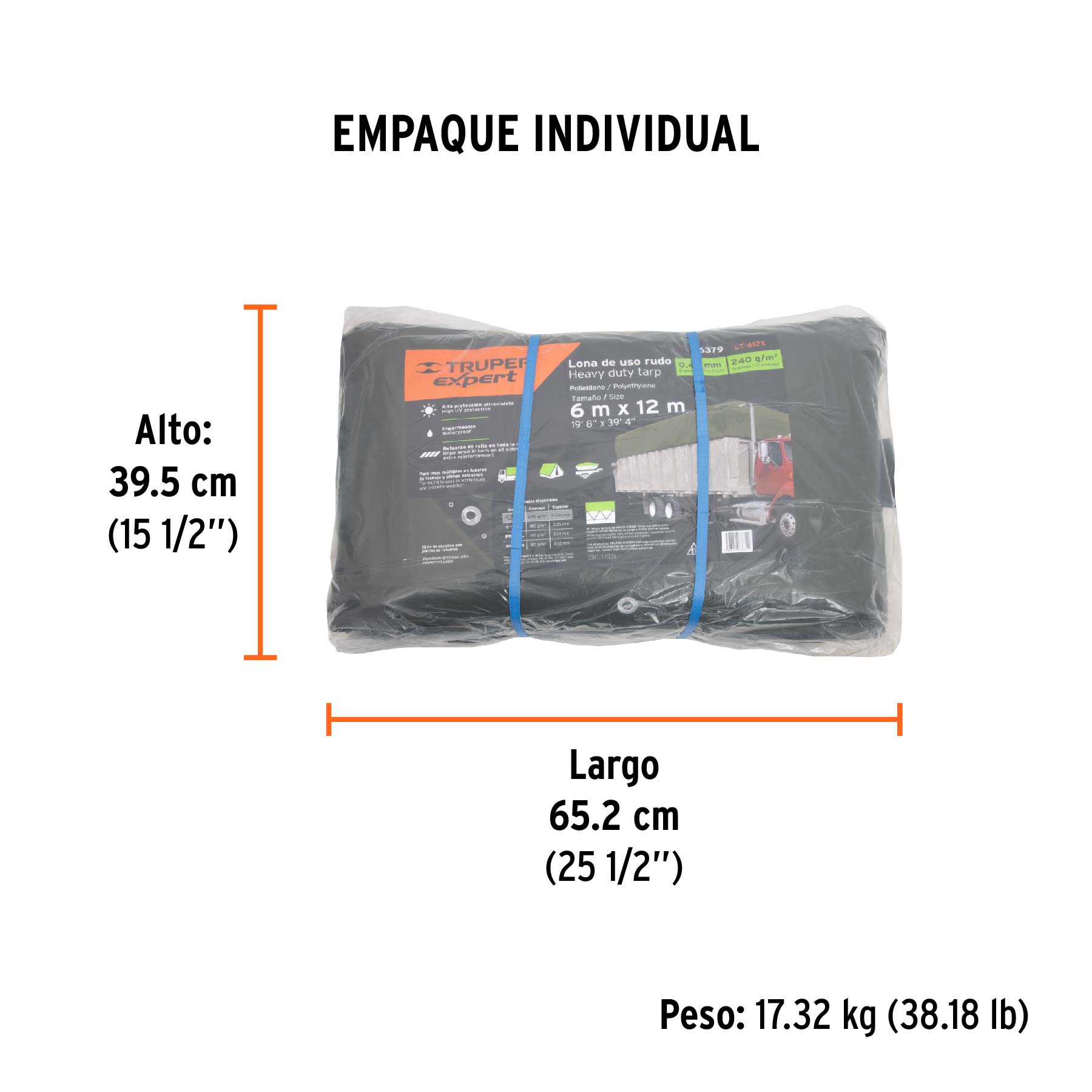 Lona uso rudo, verde olivo, 6 X 12 metros, Truper Expert