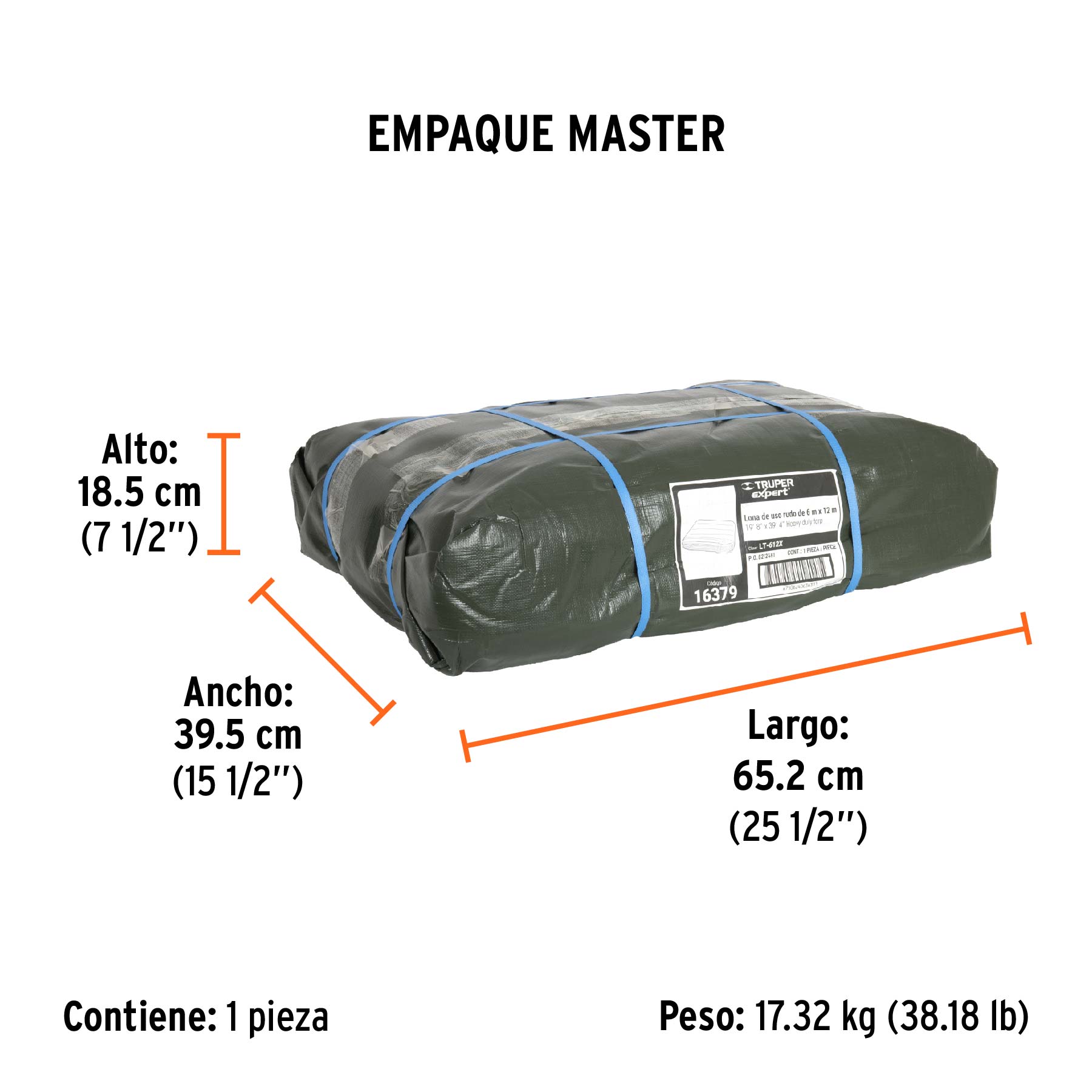 Lona uso rudo, verde olivo, 6 X 12 metros, Truper Expert