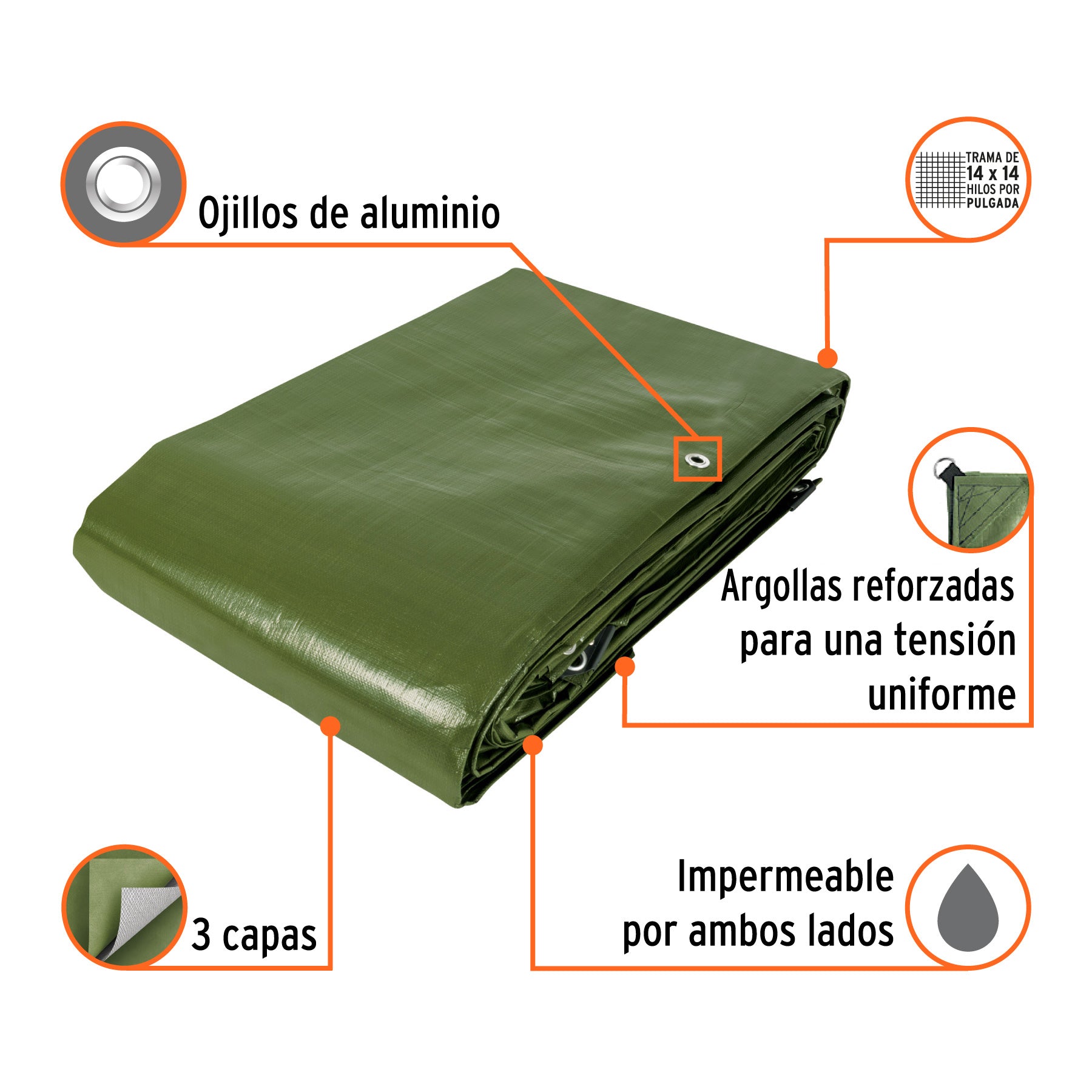 Lona uso rudo, verde olivo, 6 X 12 metros, Truper Expert