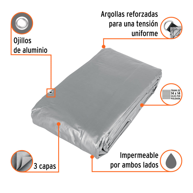 Lona reforzada, 6 x 12 m, gris