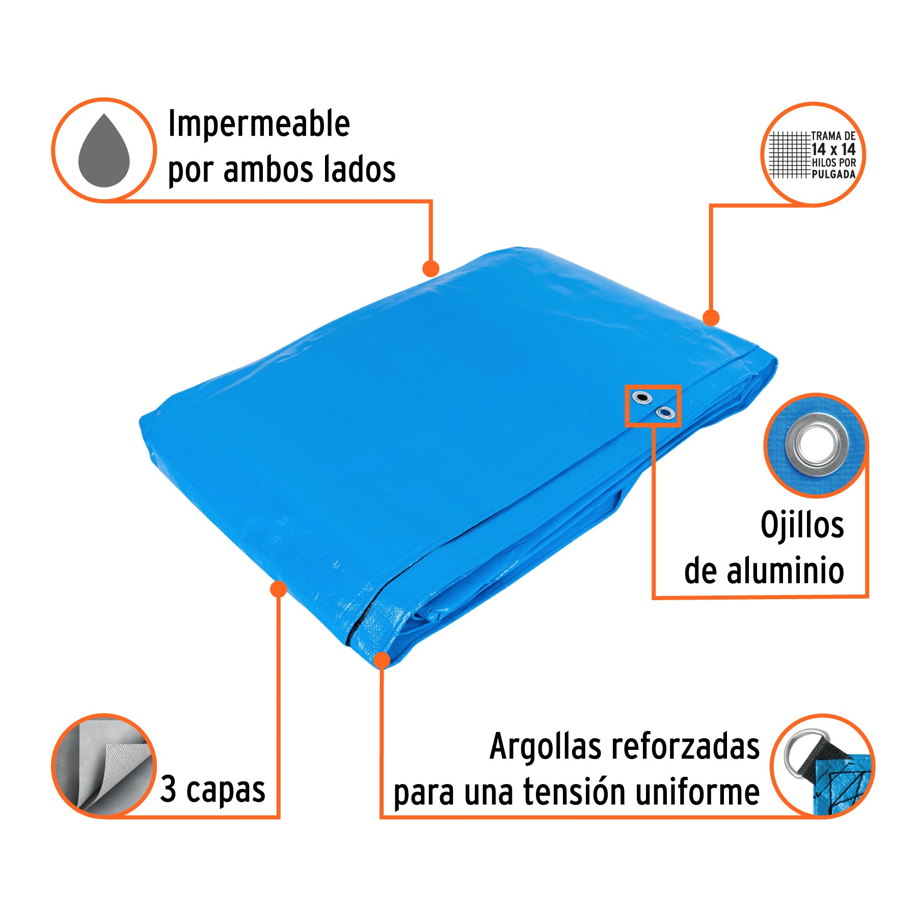 Lona reforzada, 6 x 6 m, azul