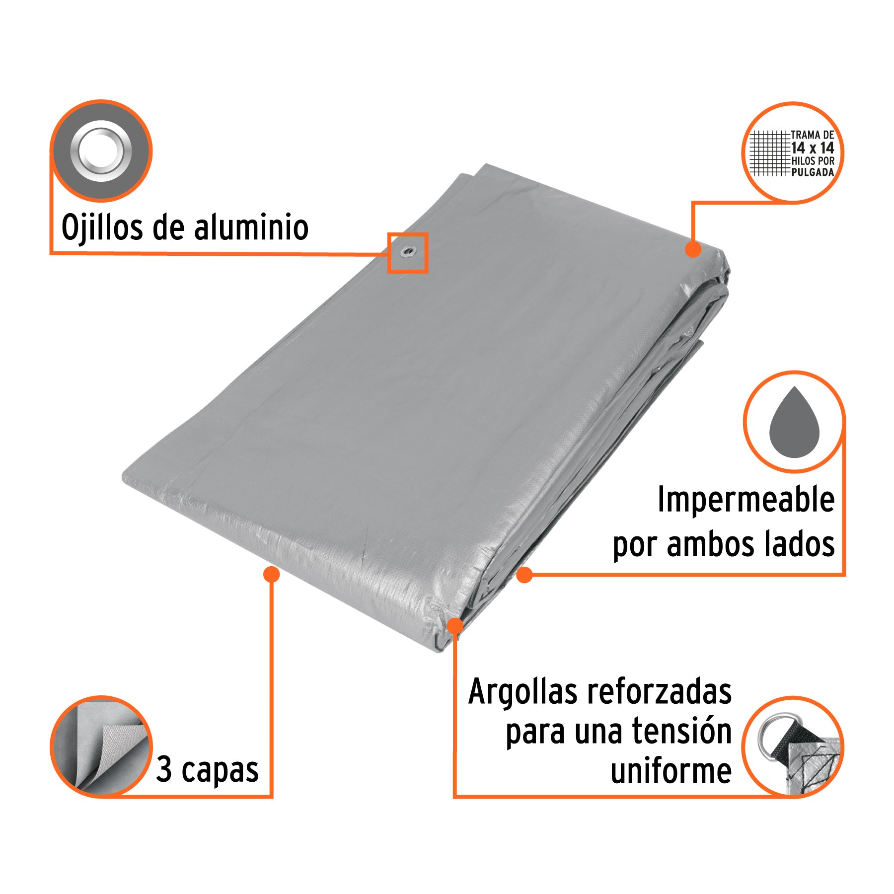 Lona reforzada, 6 x 6 m, gris