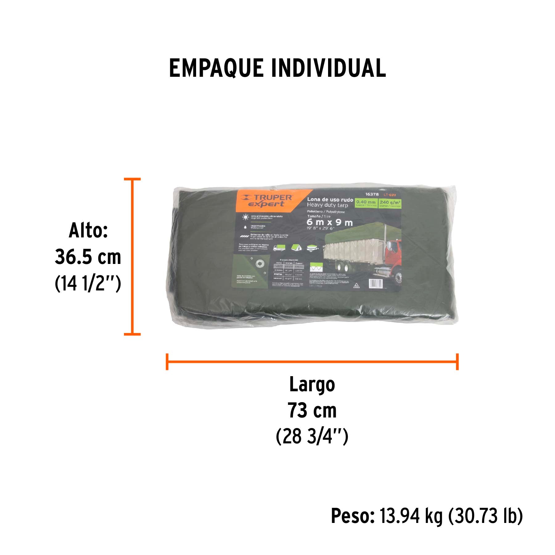Lona uso rudo, verde olivo, 6 X 9 metros, Truper Expert