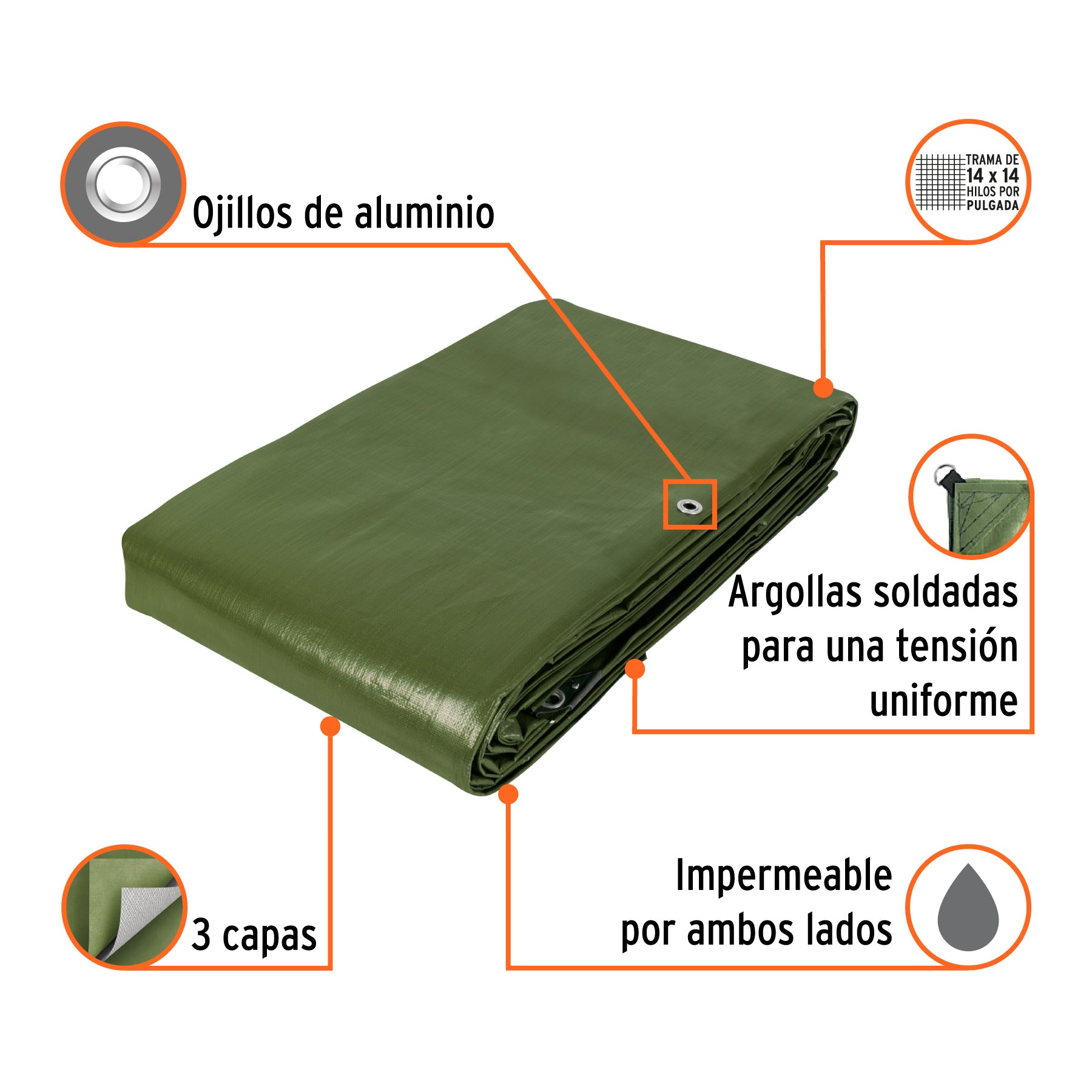 Lona uso rudo, verde olivo, 6 X 9 metros, Truper Expert