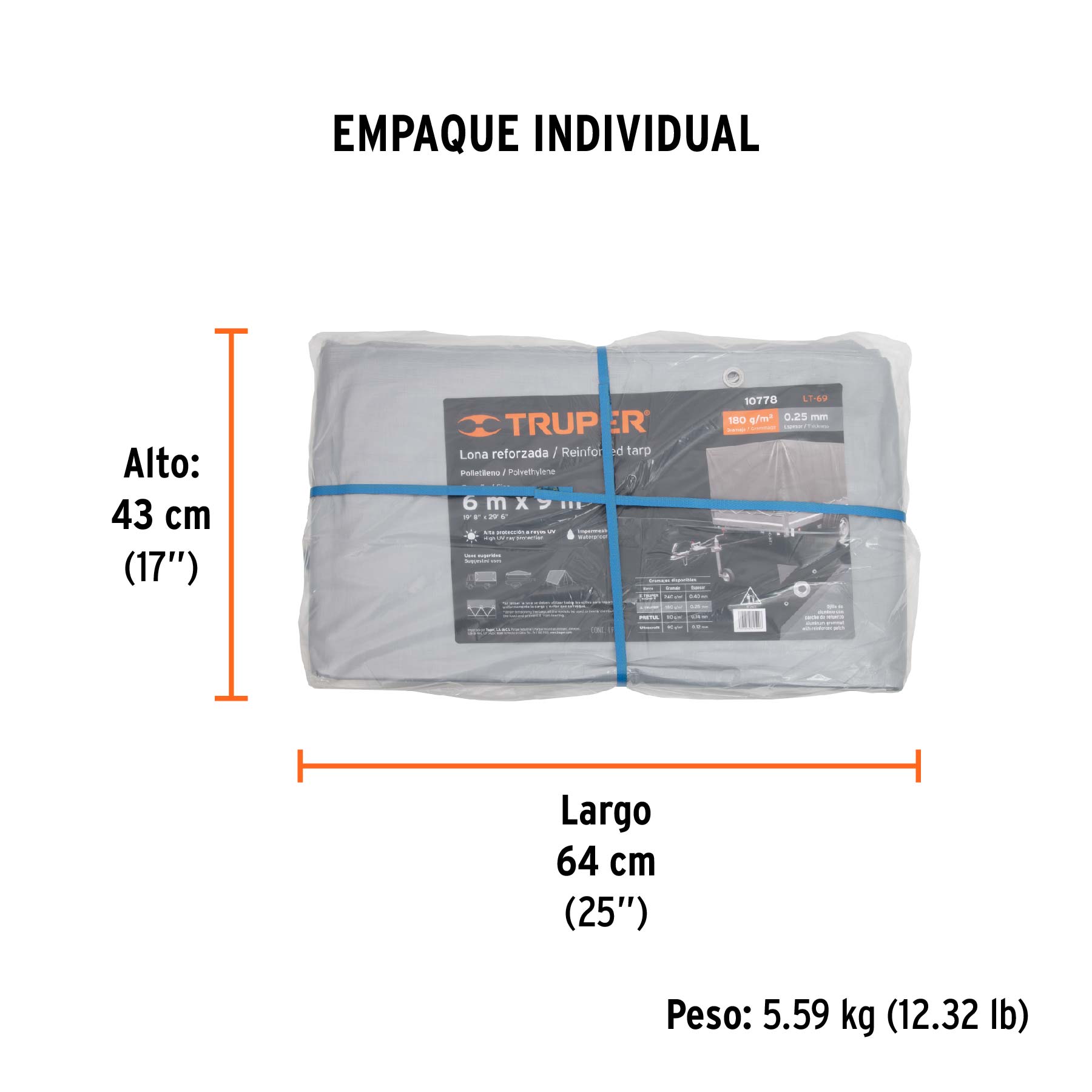 Lona reforzada, 6 x 9 m, gris