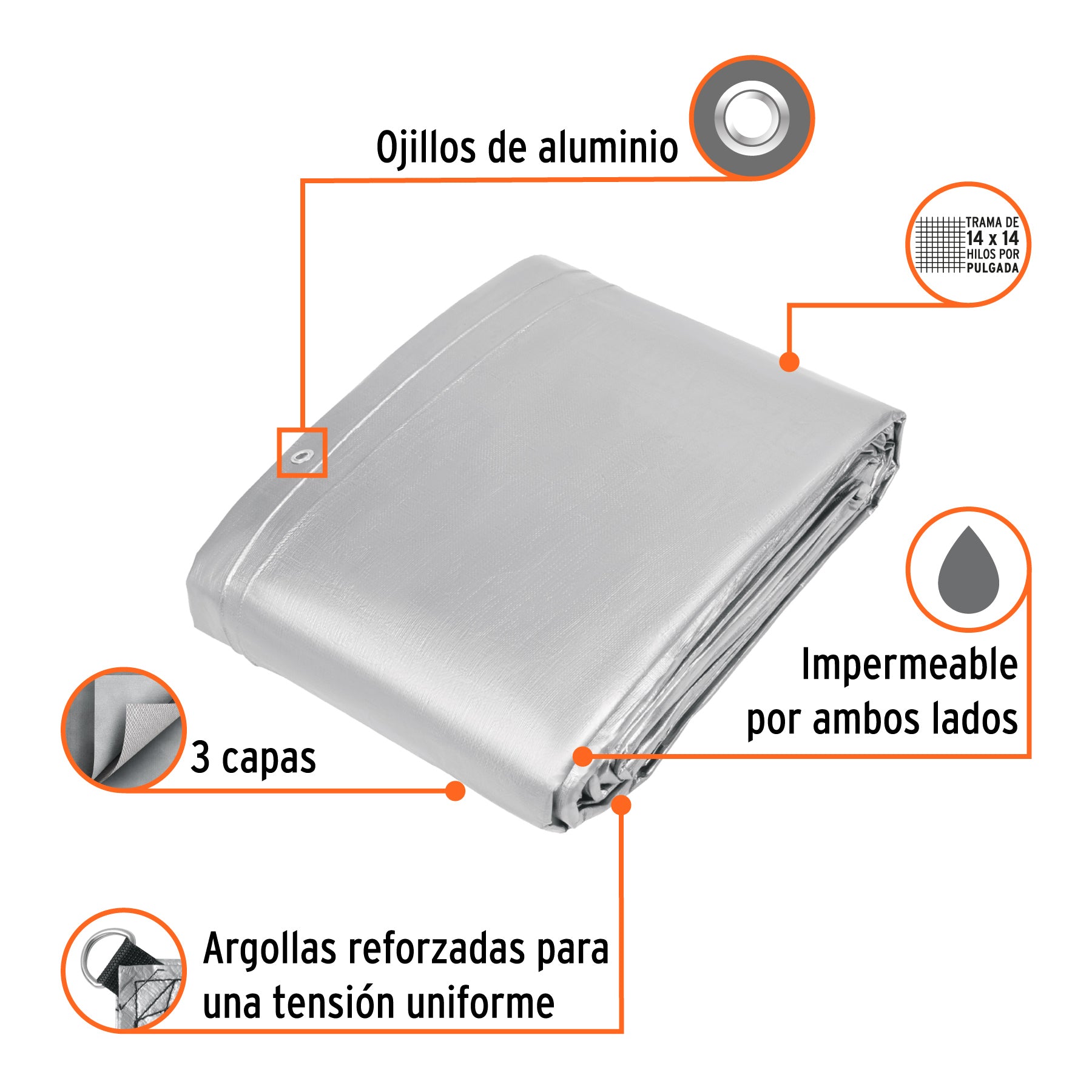 Lona reforzada, 7 x 10 m, gris
