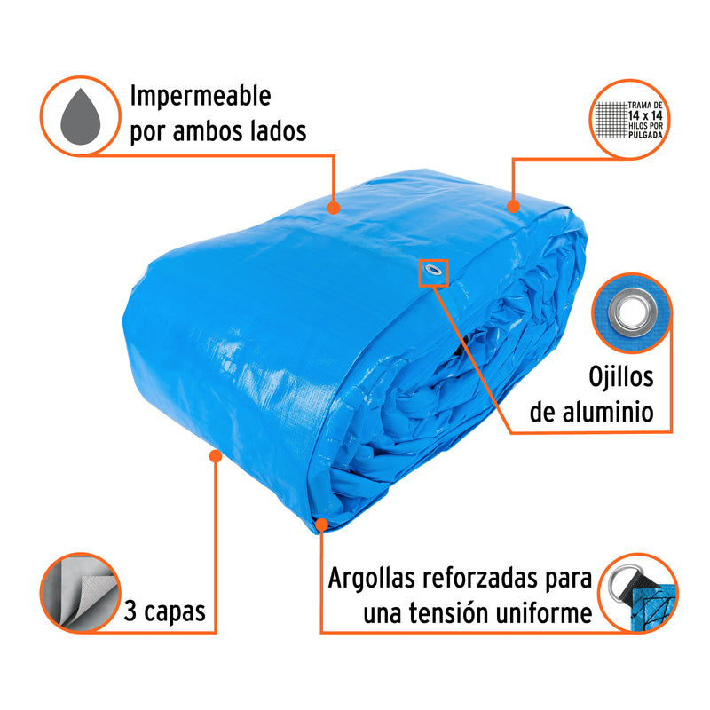Lona reforzada, 9 x 14 m, azul