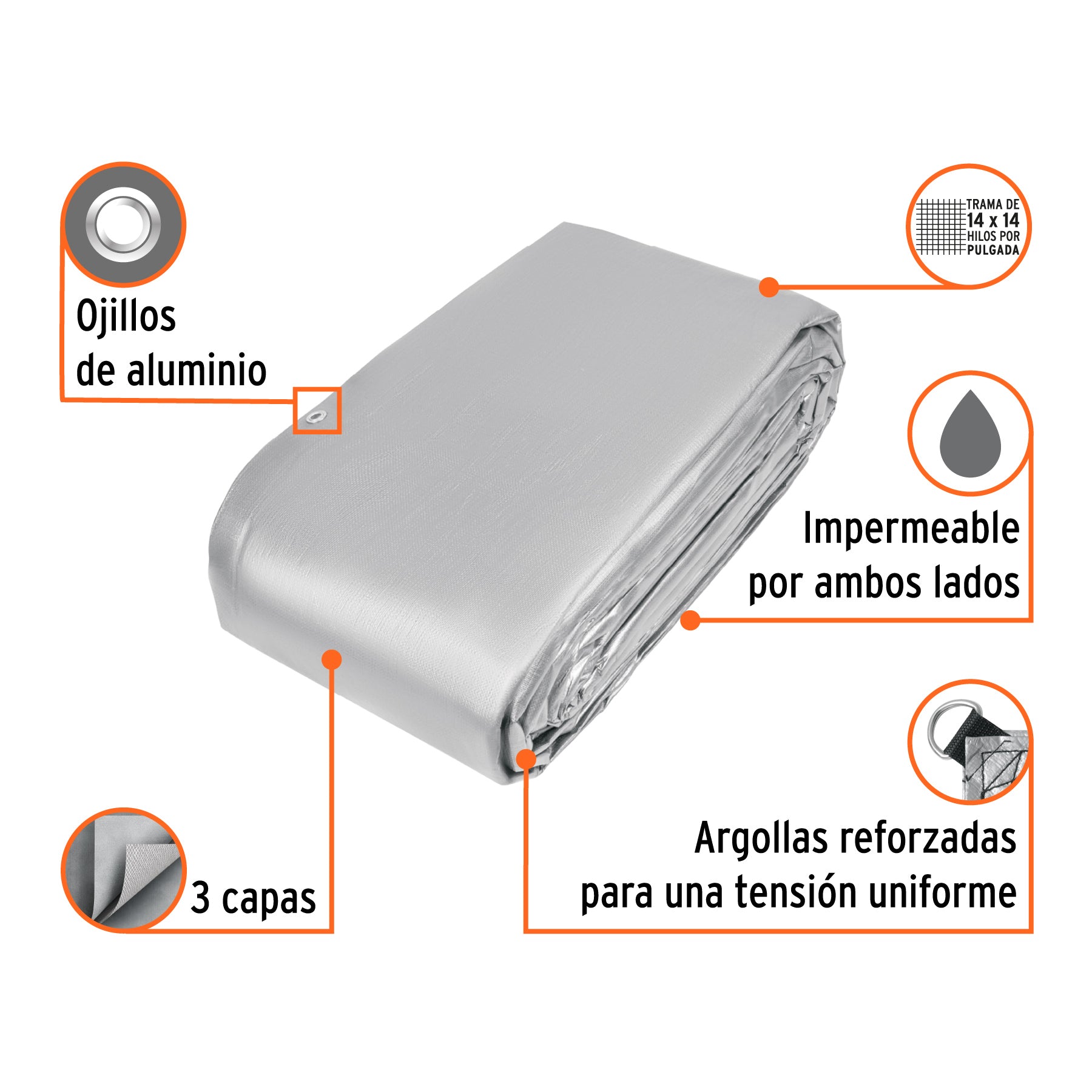 Lona reforzada, 9 x 14 m, gris