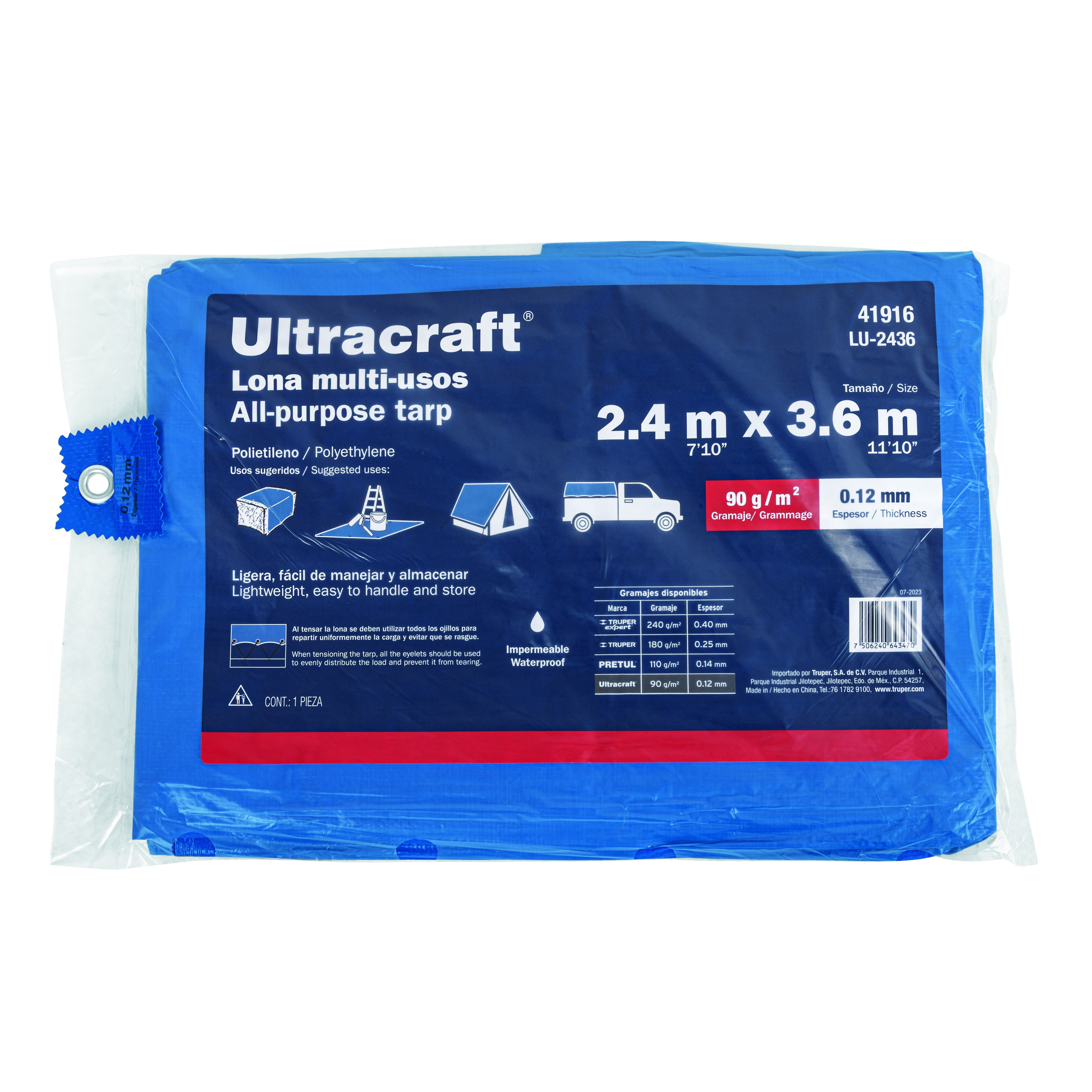 Lona 2.40 x 3.60 m, azul, Ultra