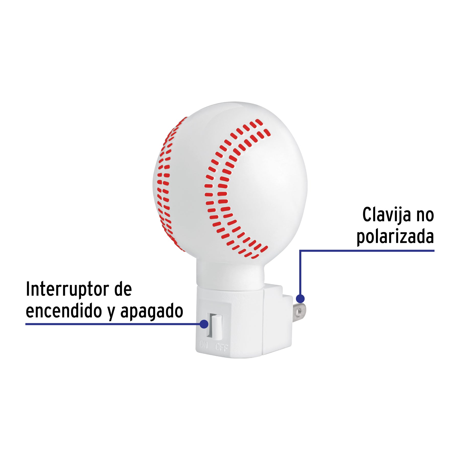 Luz de noche con lámpara E12, pelota de béisbol, Volteck