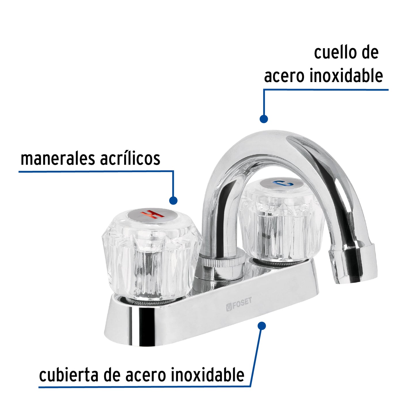 Mezcladora para lavabo,manerales acrilico,cuello curvo,Basic