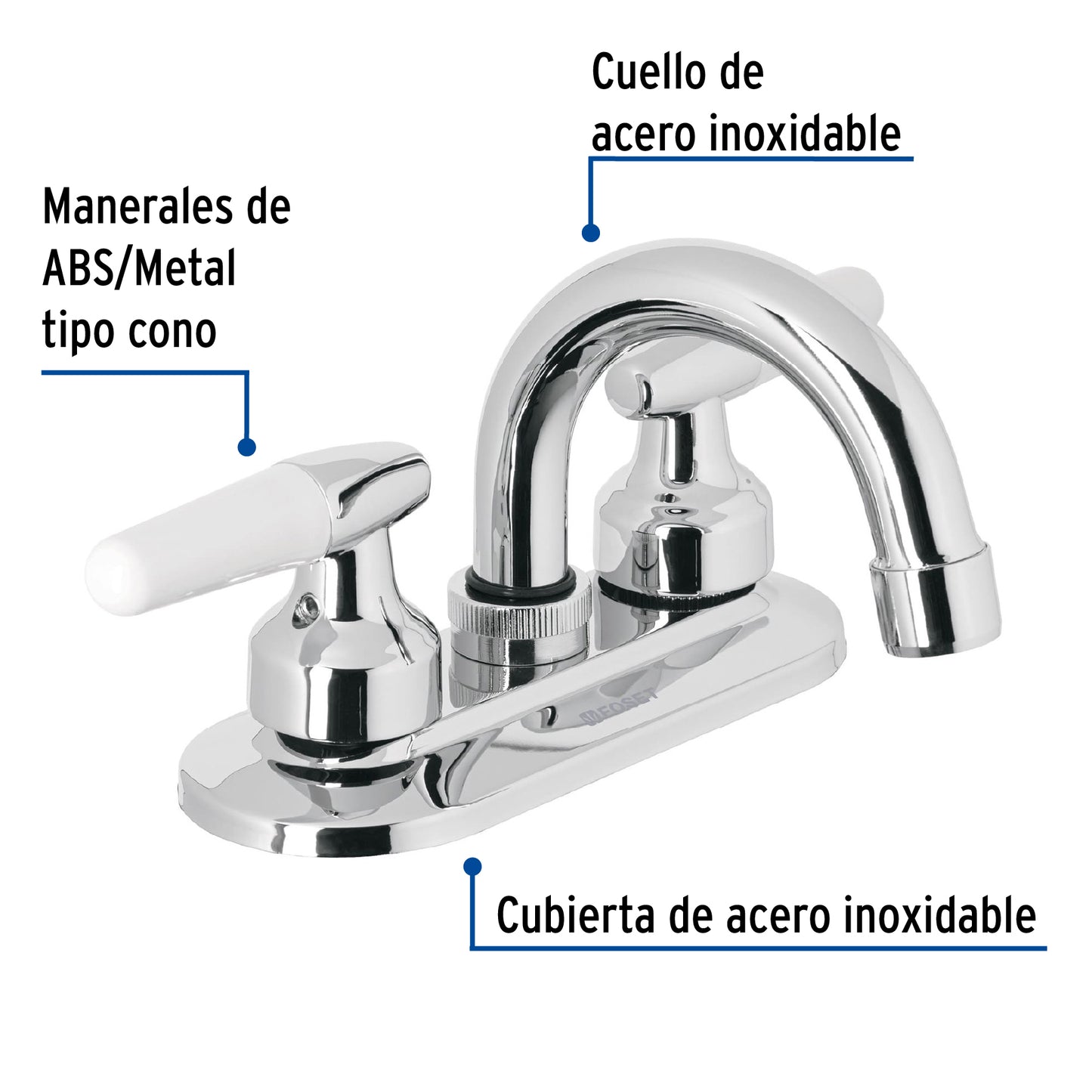 Mezcladora para lavabo, manerales cono, cuello curvo, Basic
